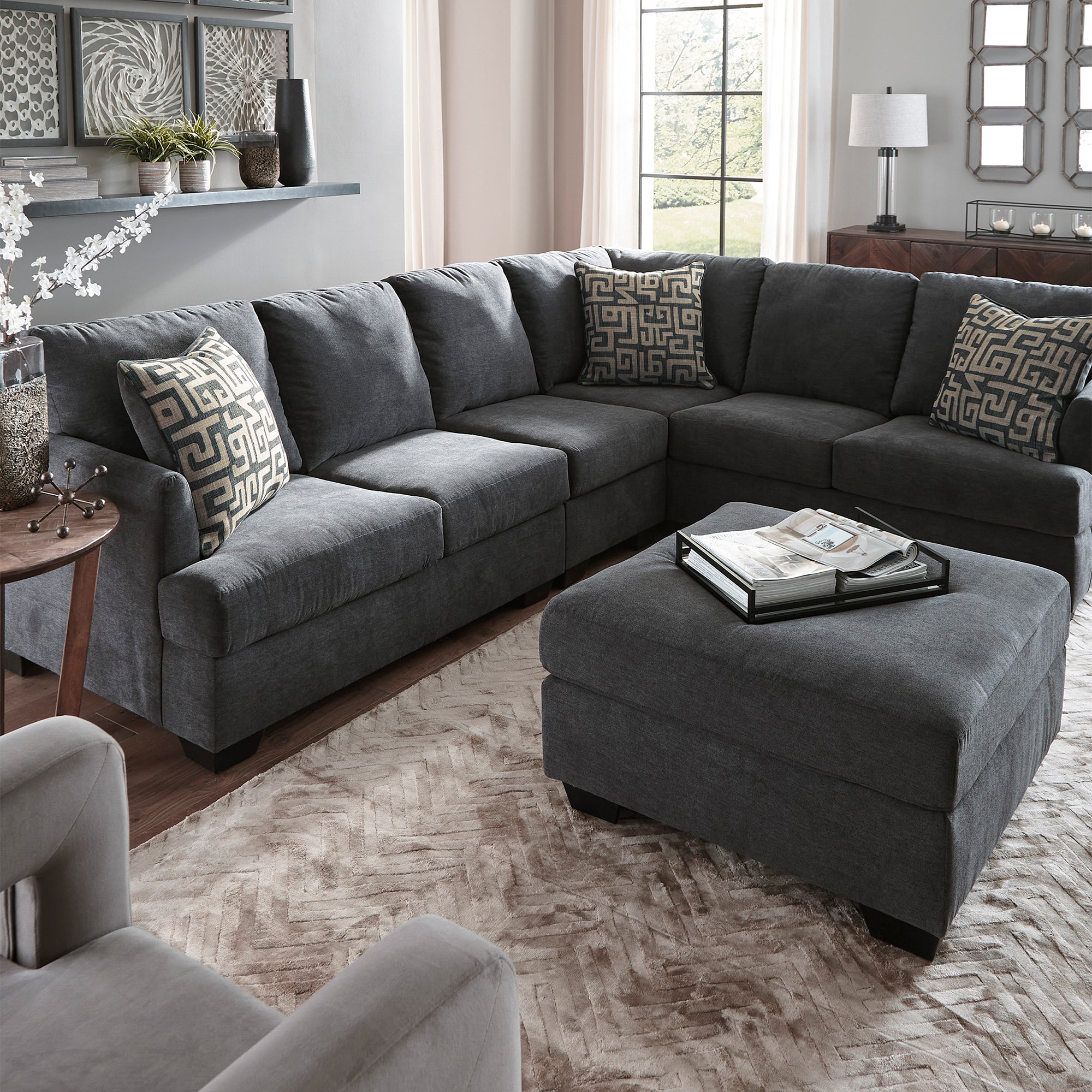 Ambrielle 3-Piece Sectional in Gunmetal Color