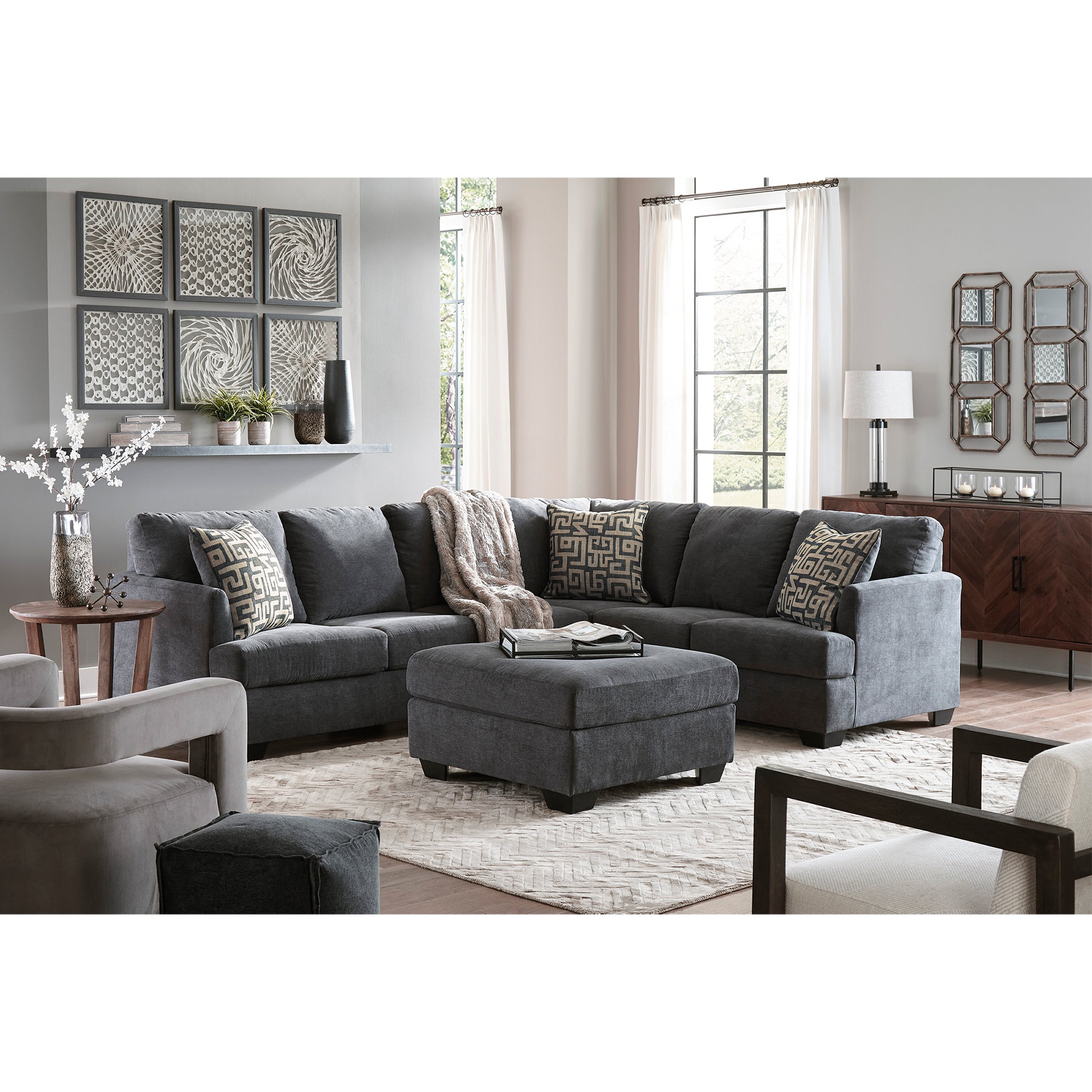 Ambrielle 3-Piece Sectional in Gunmetal Color