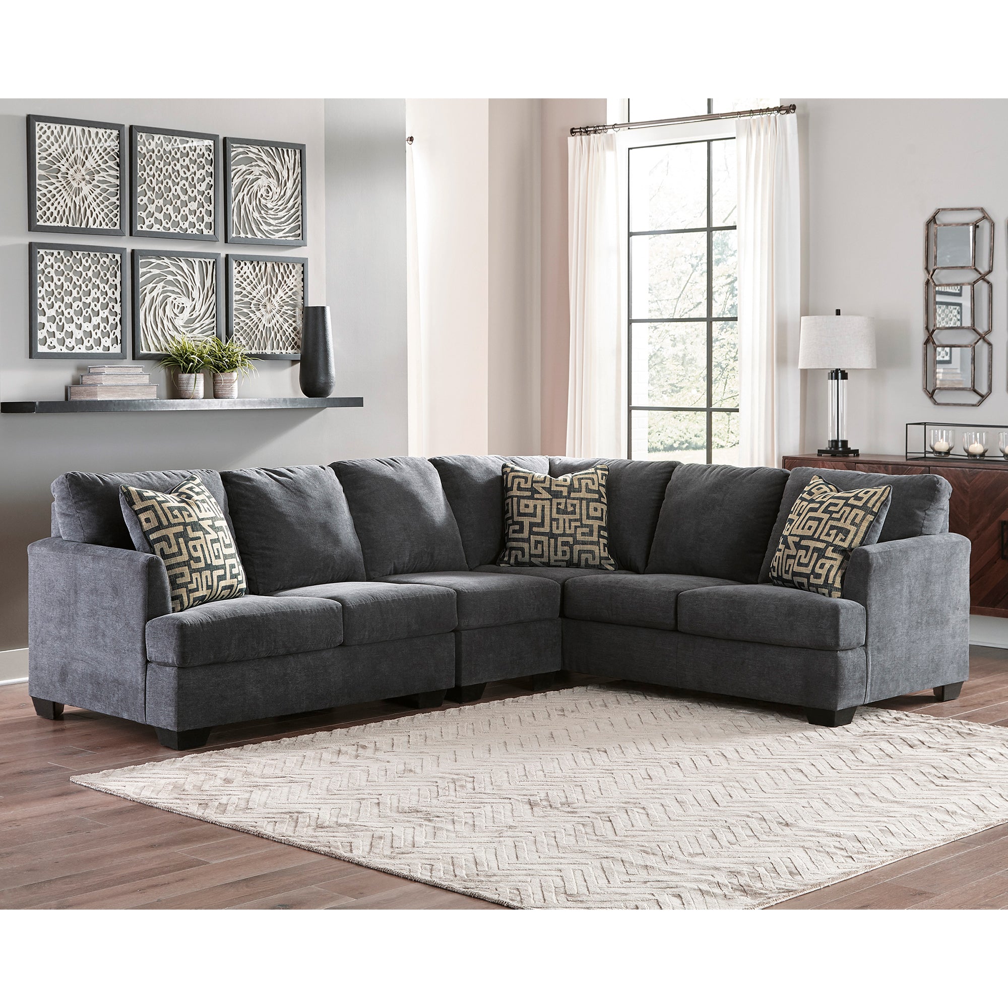 Ambrielle 3-Piece Sectional in Gunmetal Color