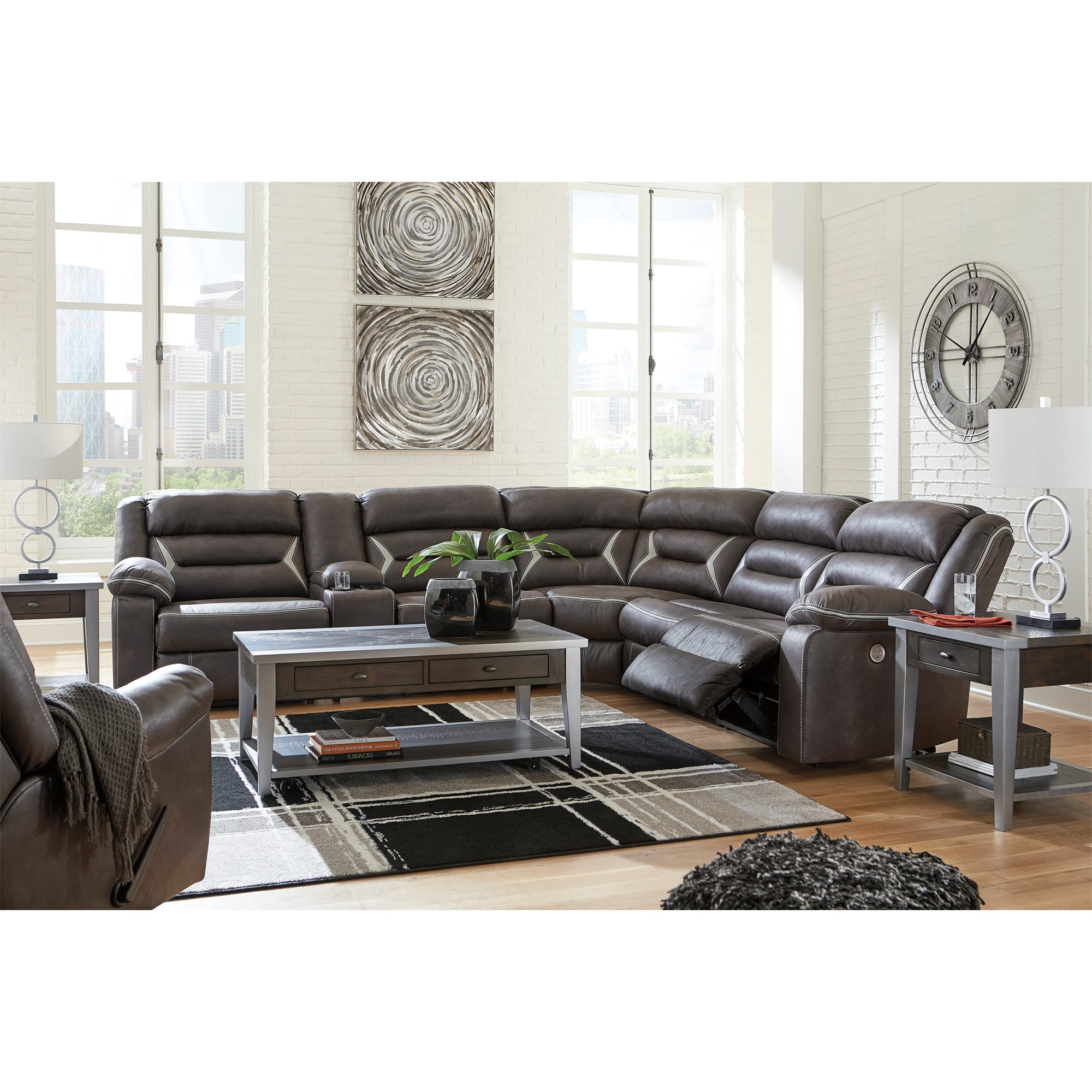 Kincord 4-Piece Power Reclining Sectional in Midnight Color