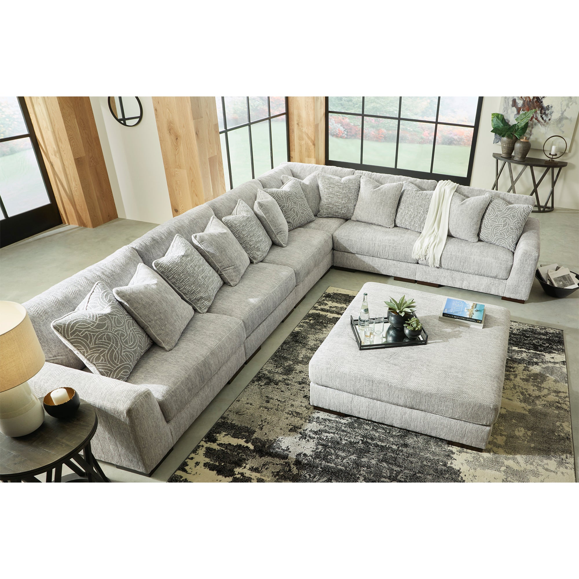 Regent Park Oversized Accent Ottoman in Pewter Color