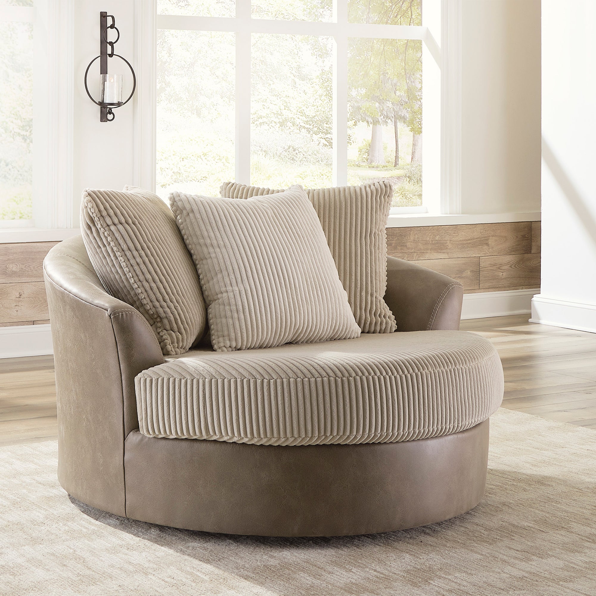 Keskin Oversized Swivel Accent Chair in Sand Color