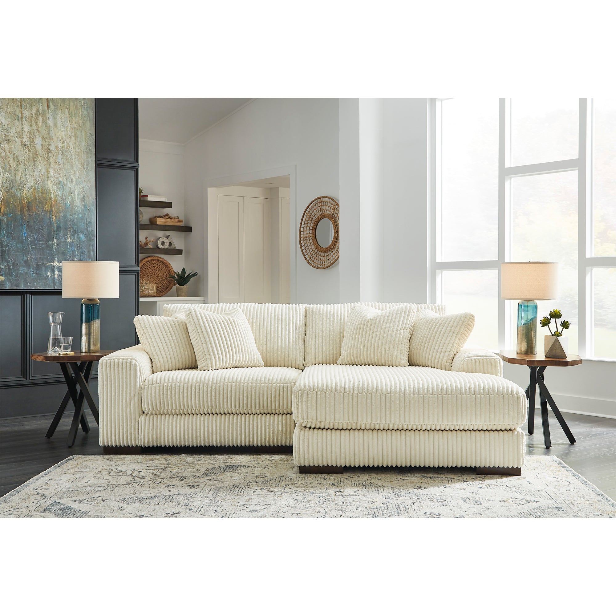 Lindyn 2-Piece Sectional with Chaise in Ivory Color