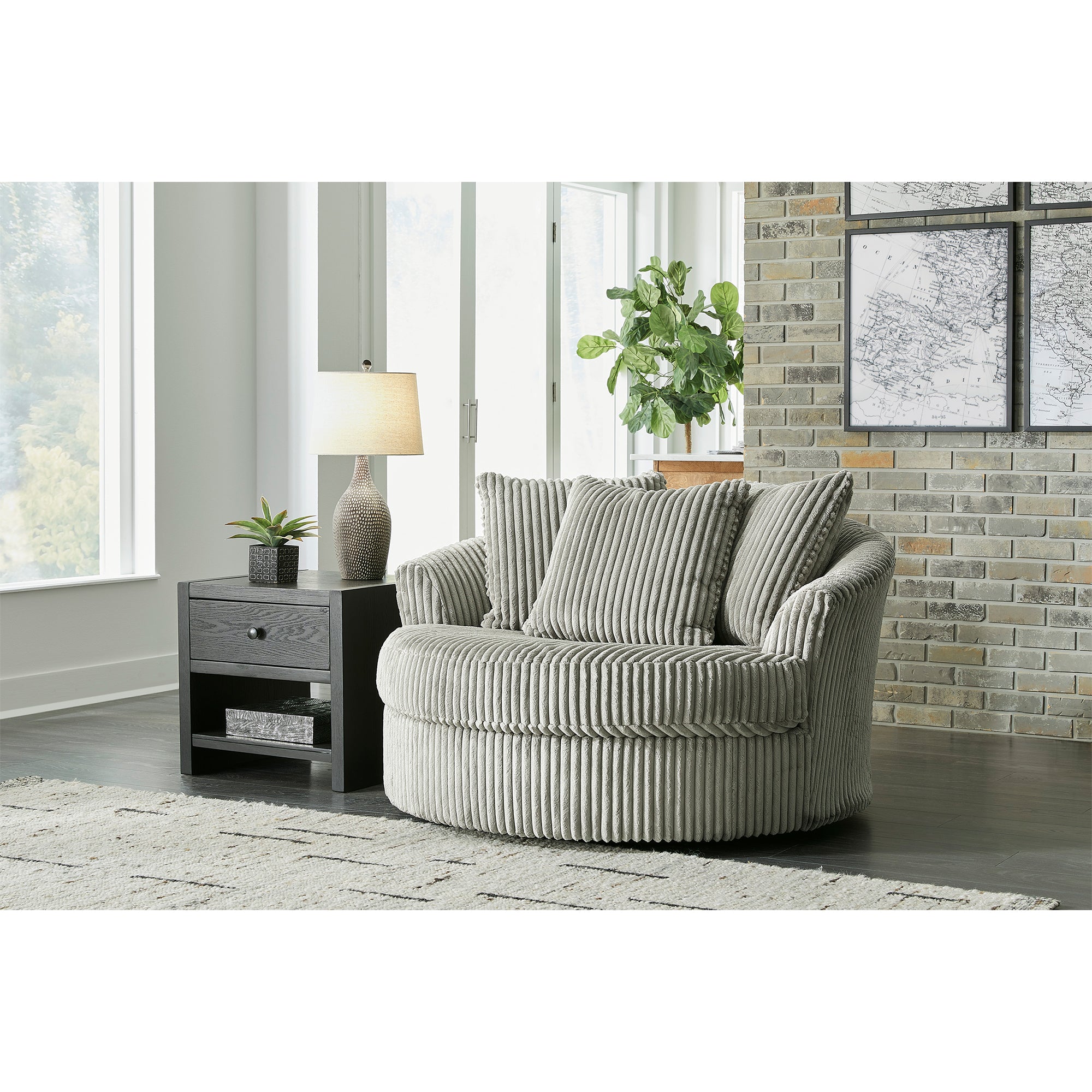 Lindyn Oversized Swivel Accent Chair in Fog Color