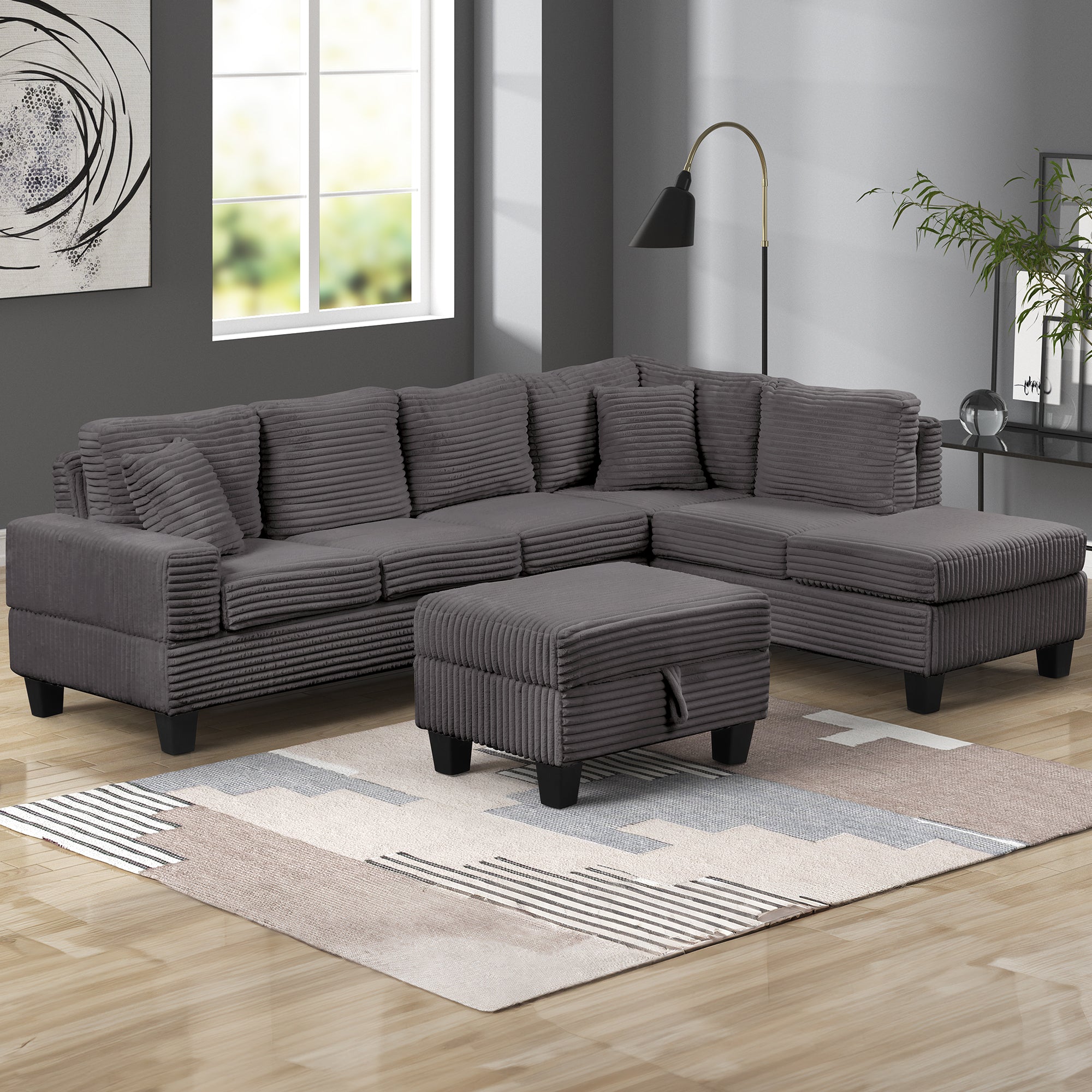 ComfyNest Sectional With Storage Ottoman