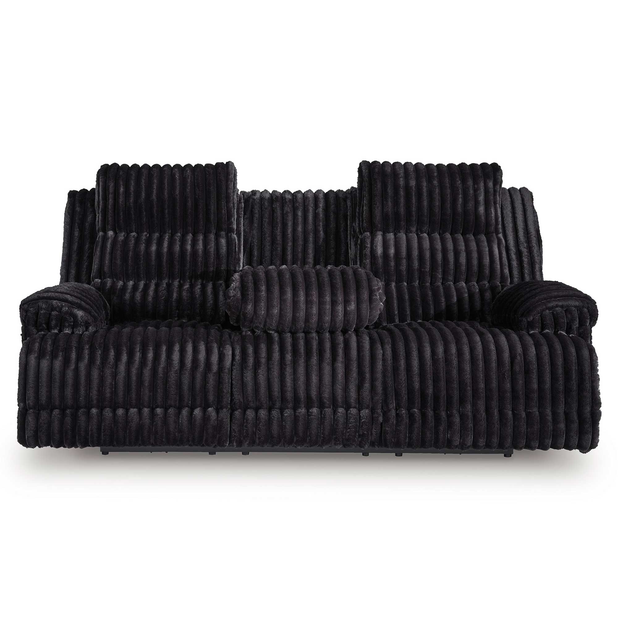 Black ribbed sofa set on a white background