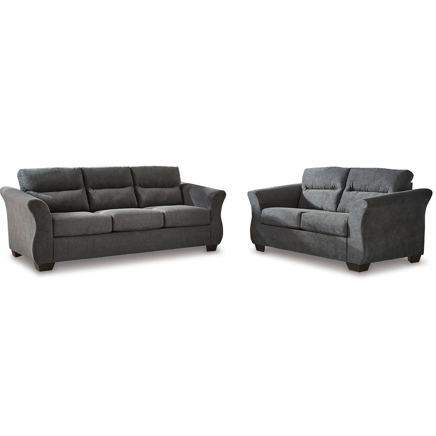 Miravel Sofa and Loveseat in Gunmetal Color