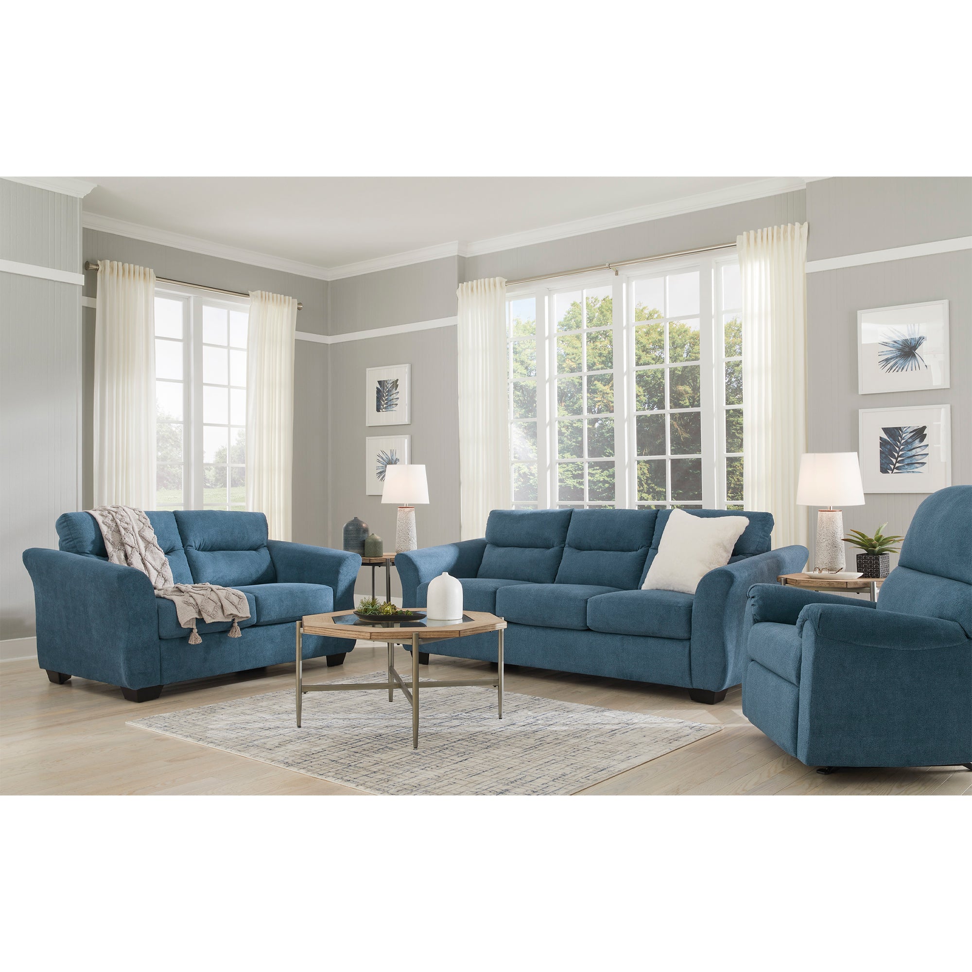 Miravel Sofa and Loveseat in Indigo Color