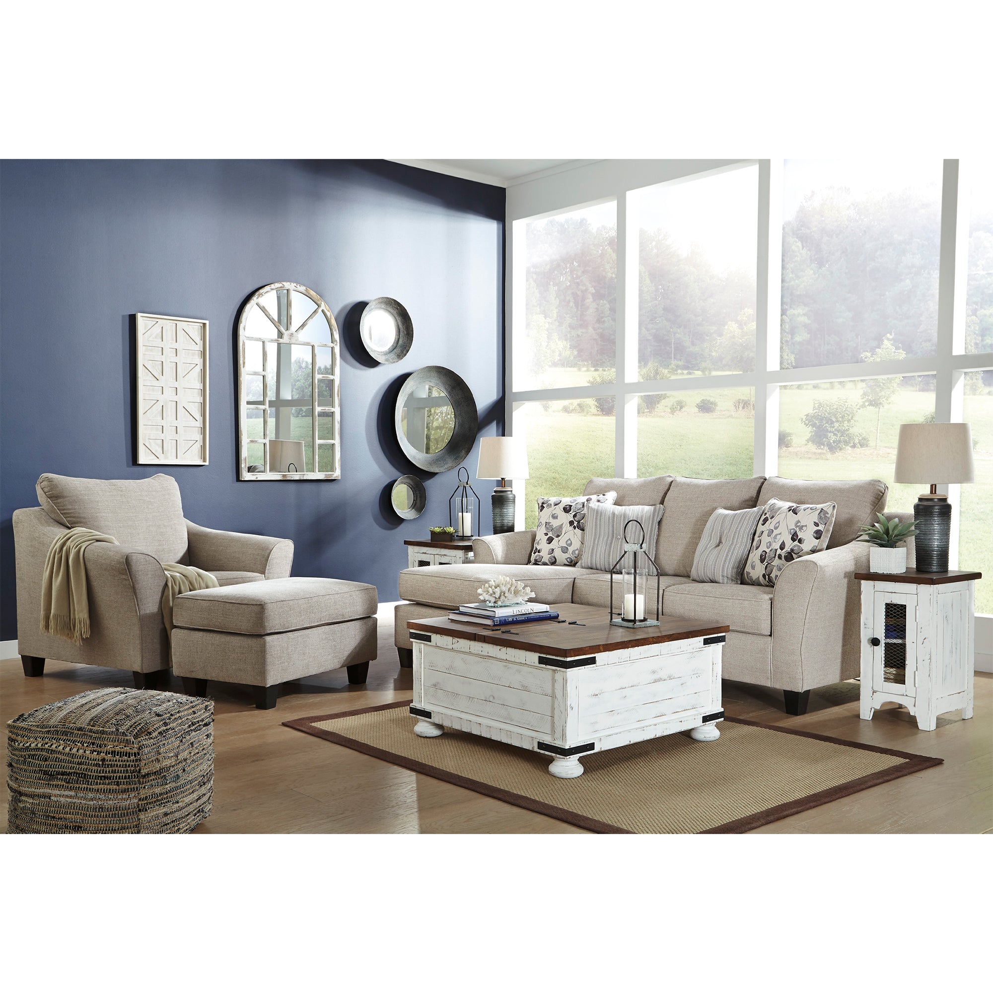 Abney Sofa Chaise, Chair, and Ottoman