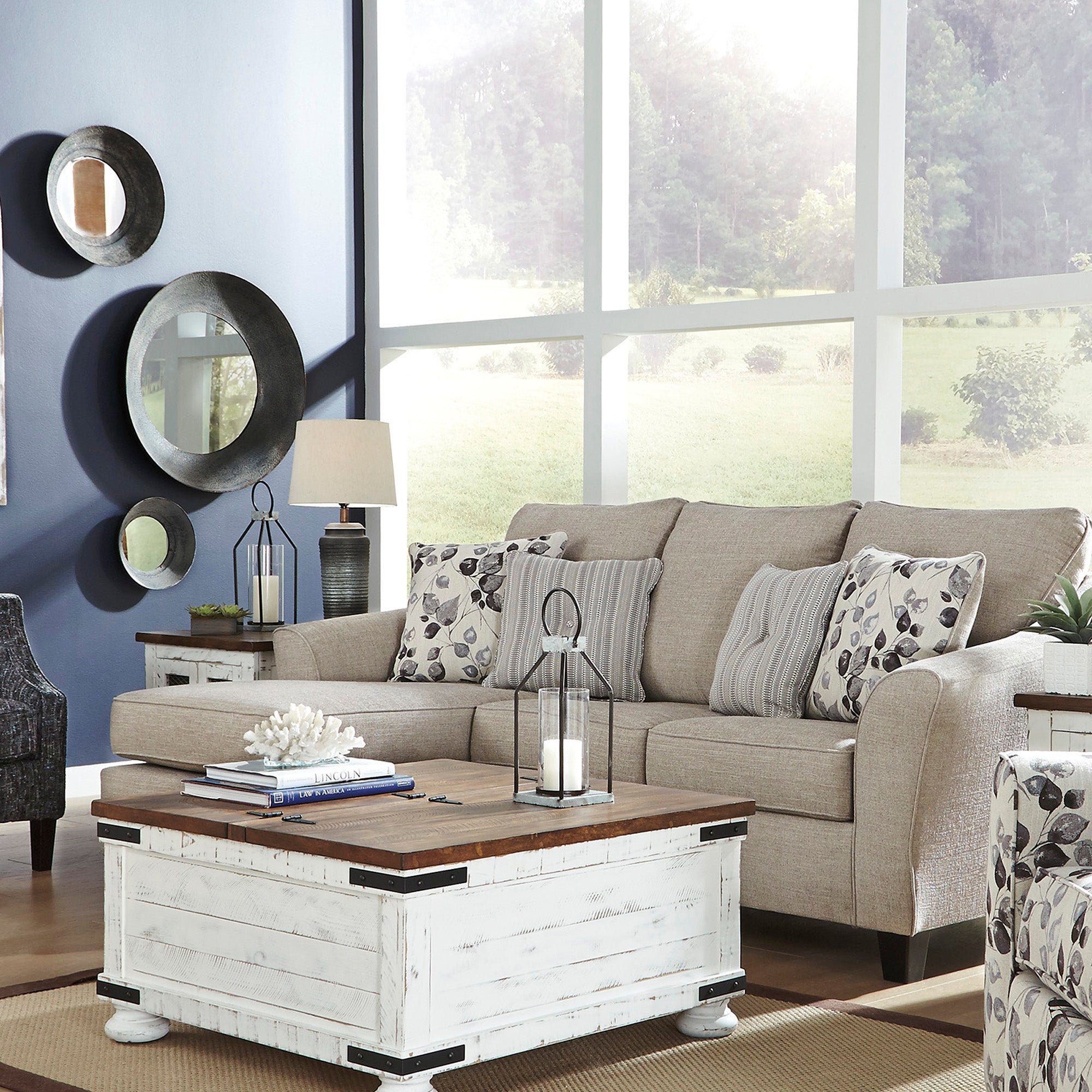 Abney Sofa Chaise, Chair, and Ottoman