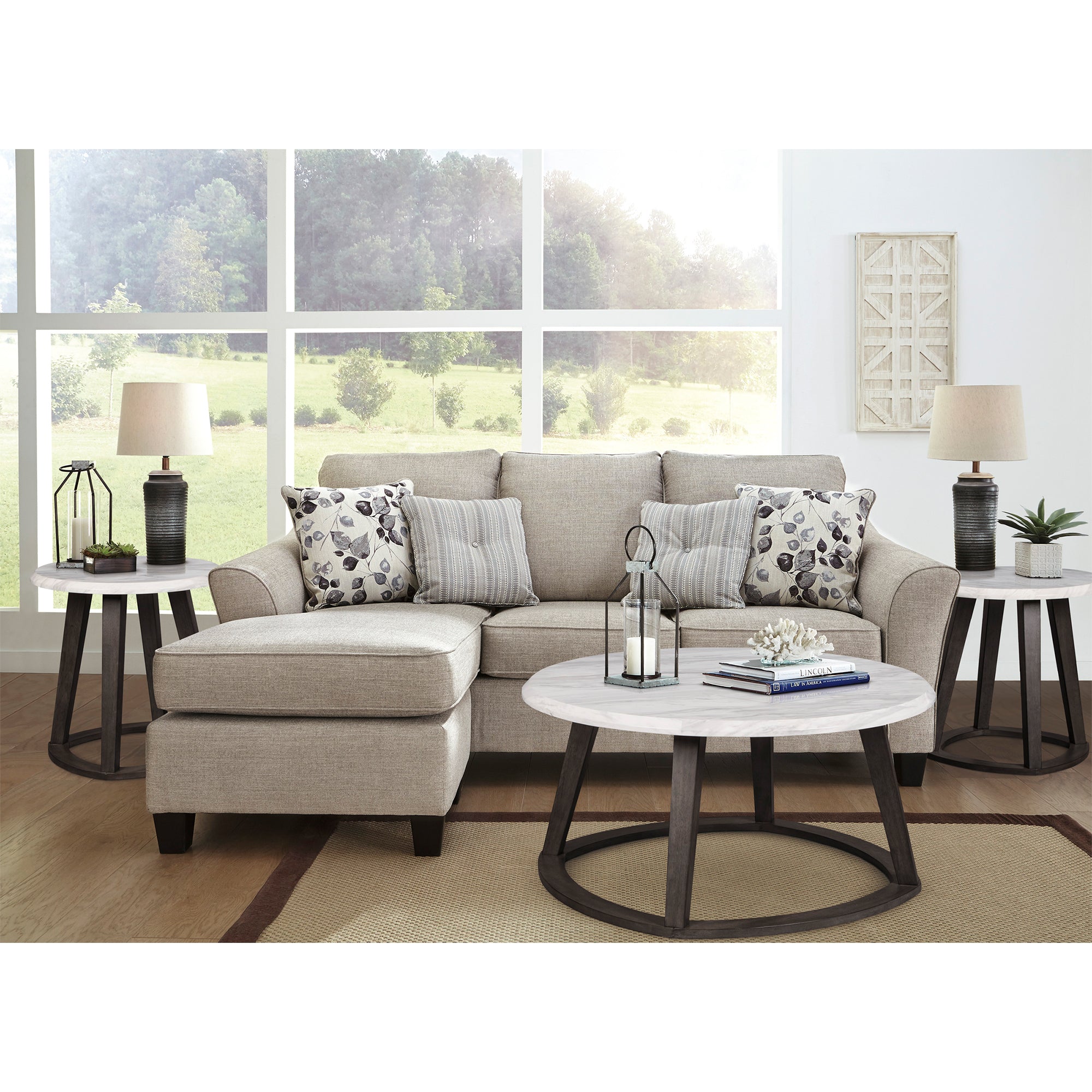 Abney Sofa Chaise, Chair, and Ottoman