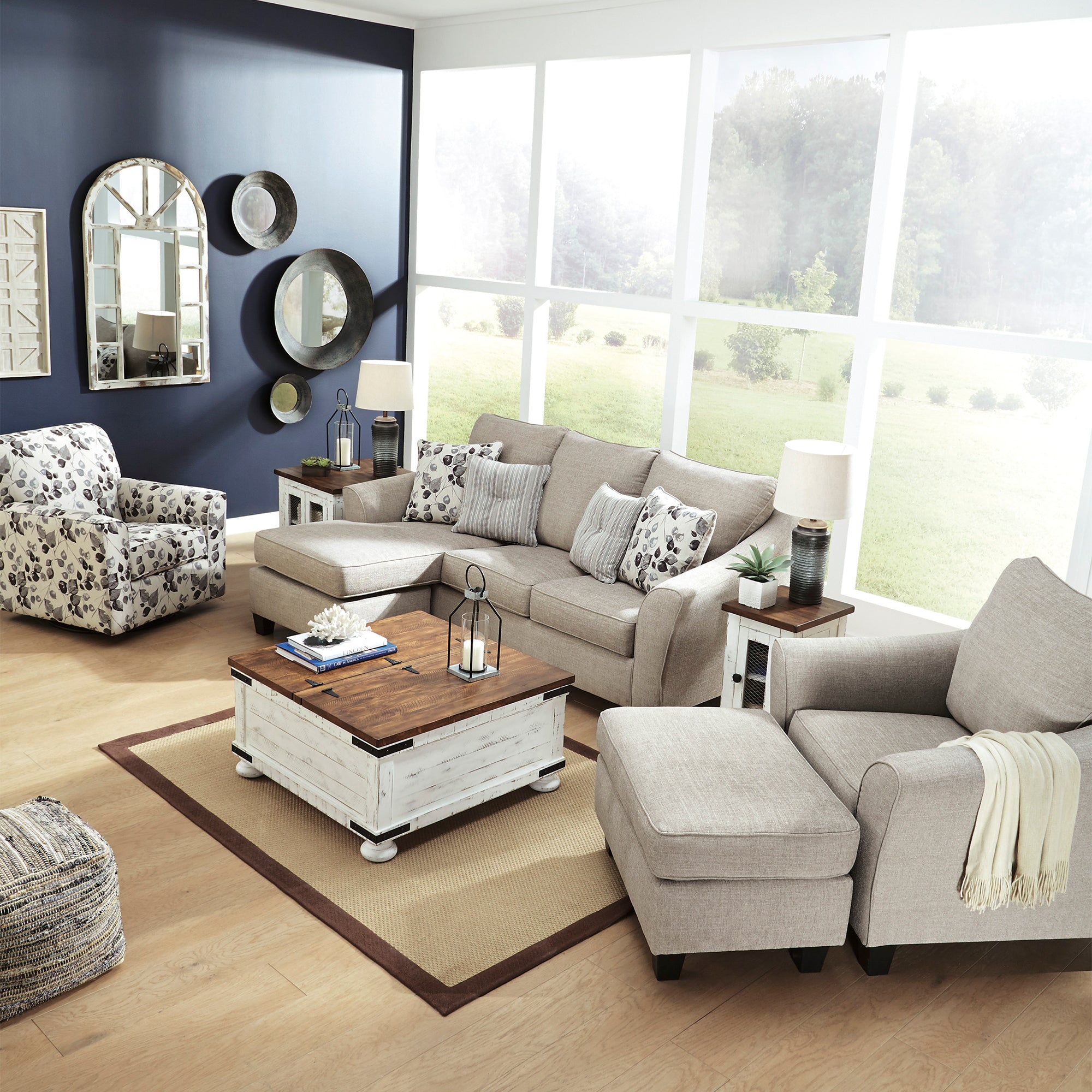 Abney Sofa Chaise, Chair, and Ottoman