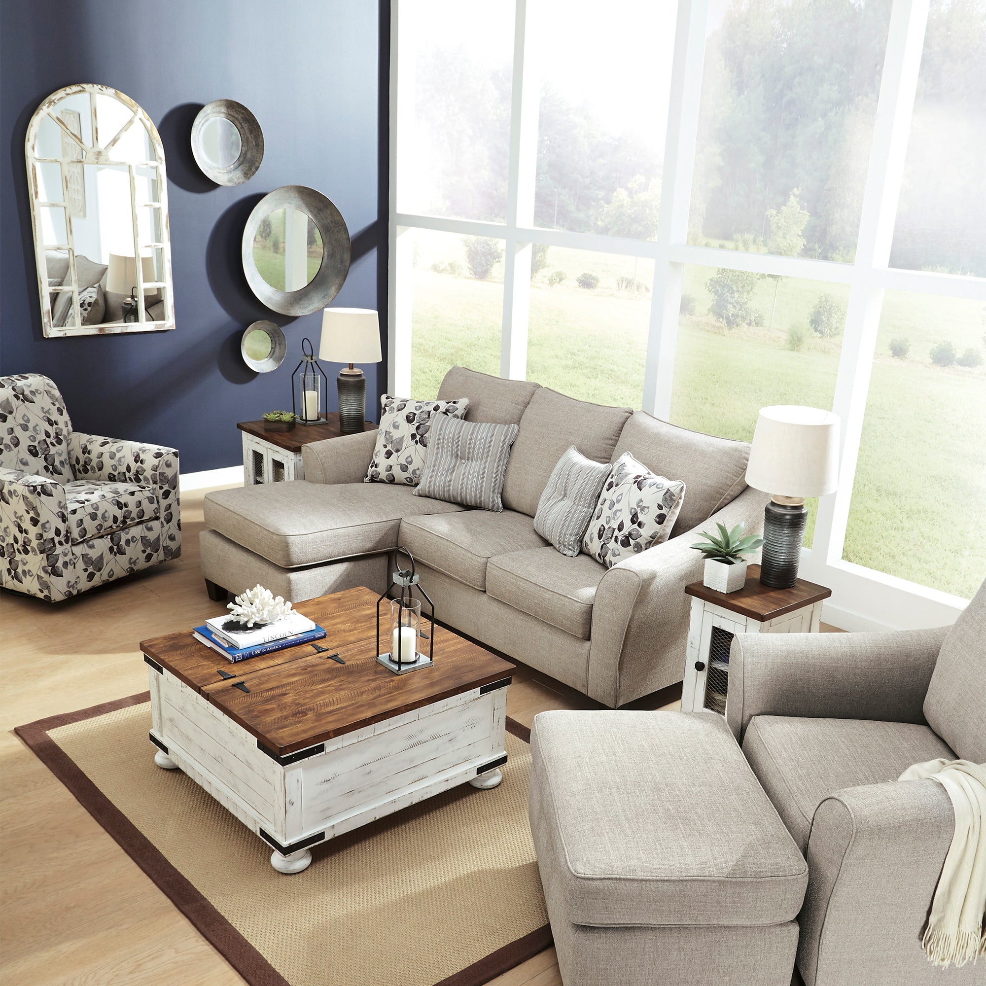 Abney Sofa Chaise, Chair, and Ottoman