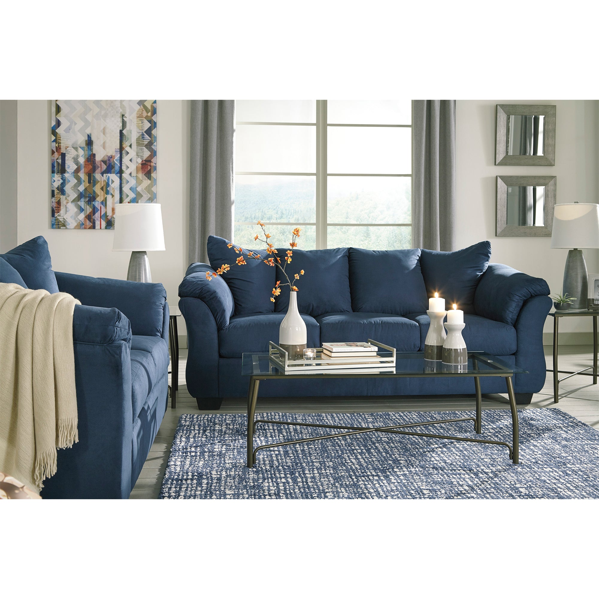 Darcy - Blue - Sofa and Loveseat