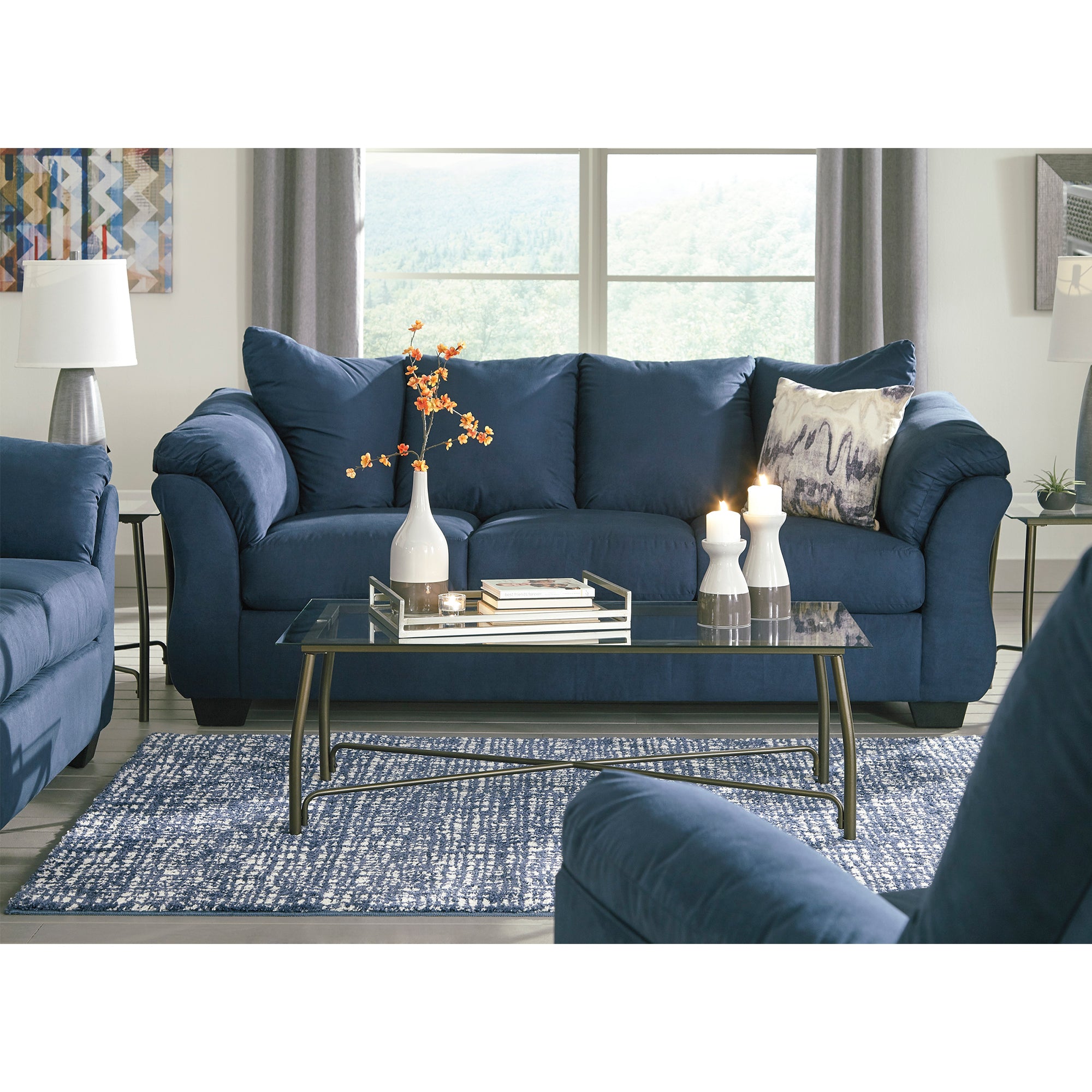 Darcy - Blue - Sofa and Loveseat