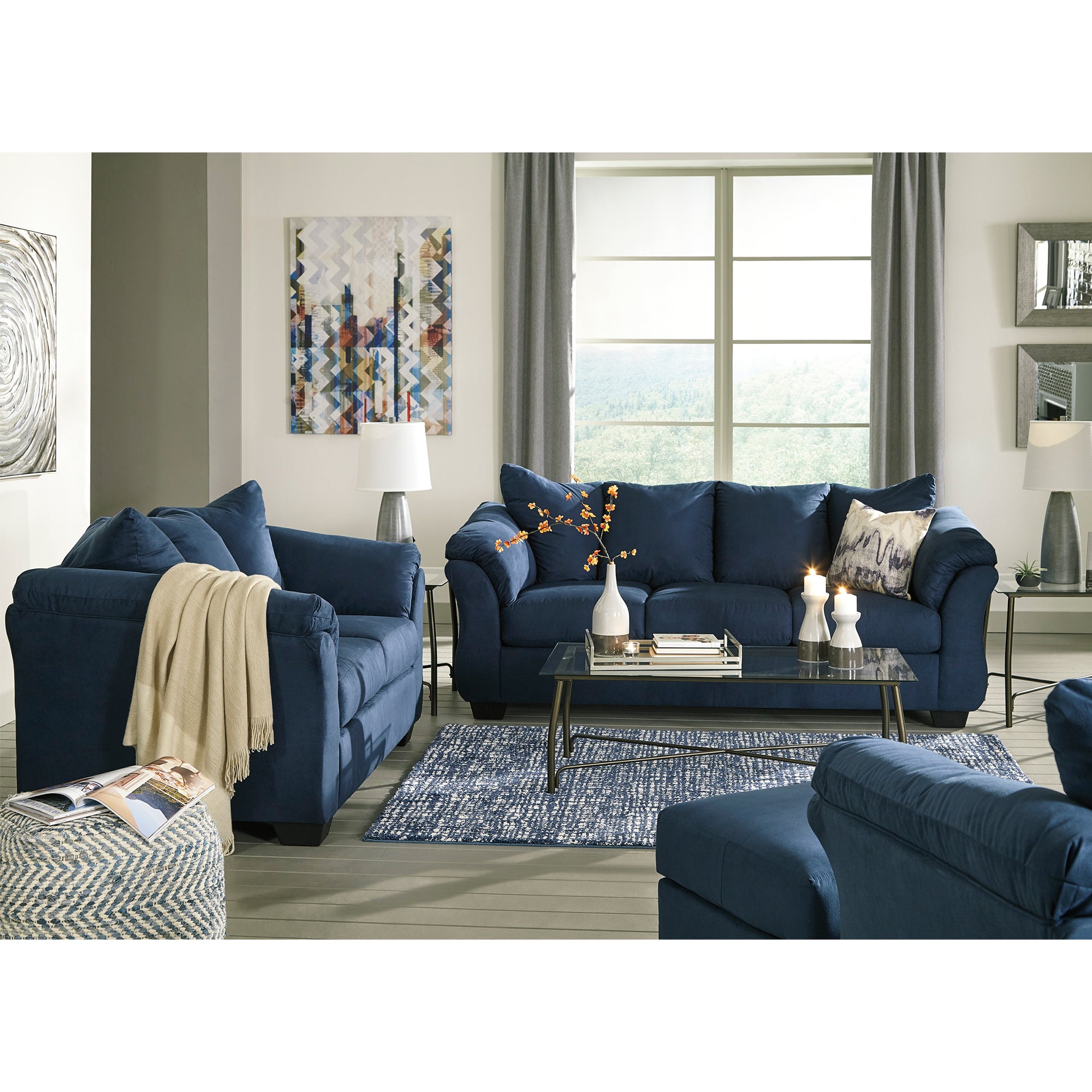 Darcy - Blue - Sofa and Loveseat