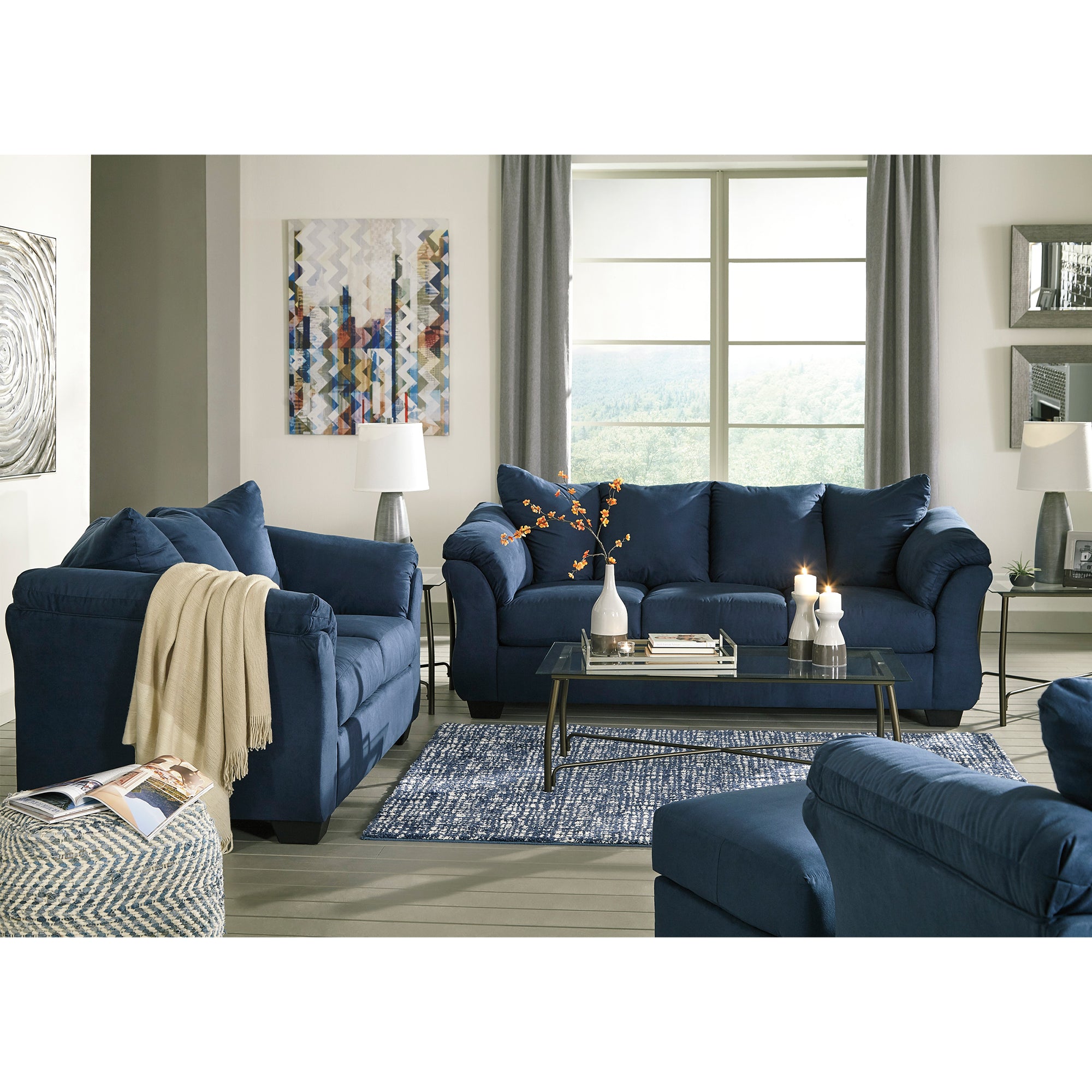 Darcy - Blue - Sofa and Loveseat