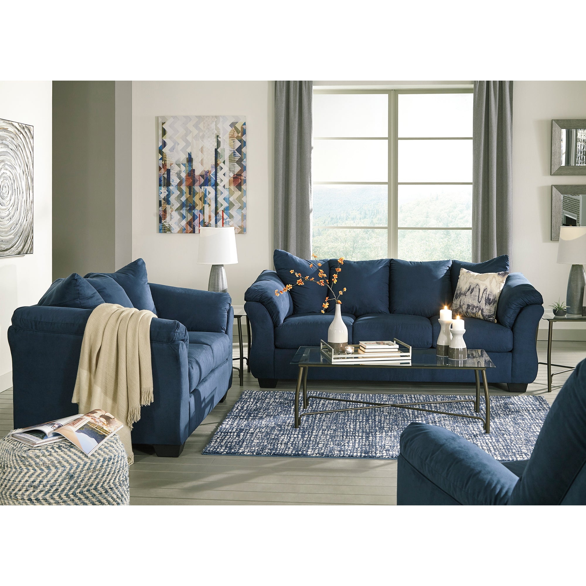 Darcy - Blue - Sofa and Loveseat