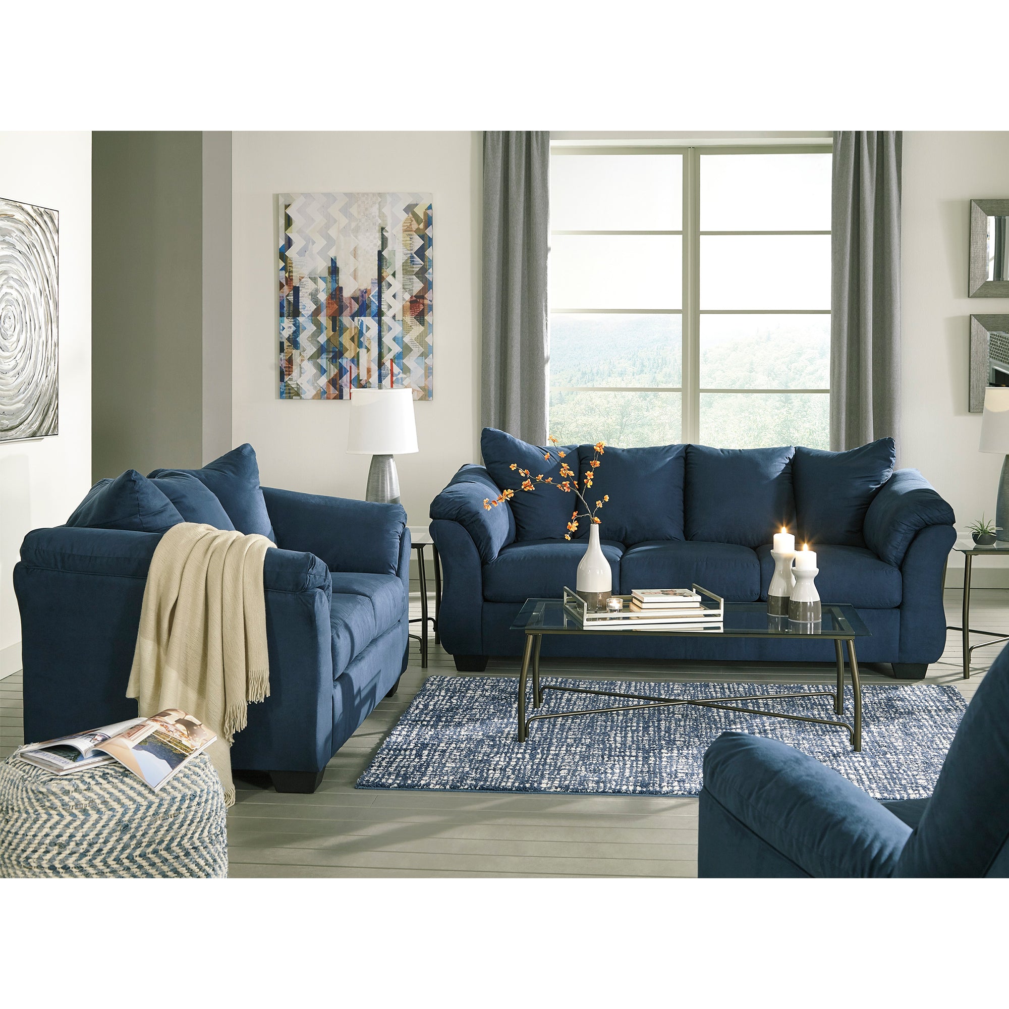 Darcy - Blue - Sofa and Loveseat