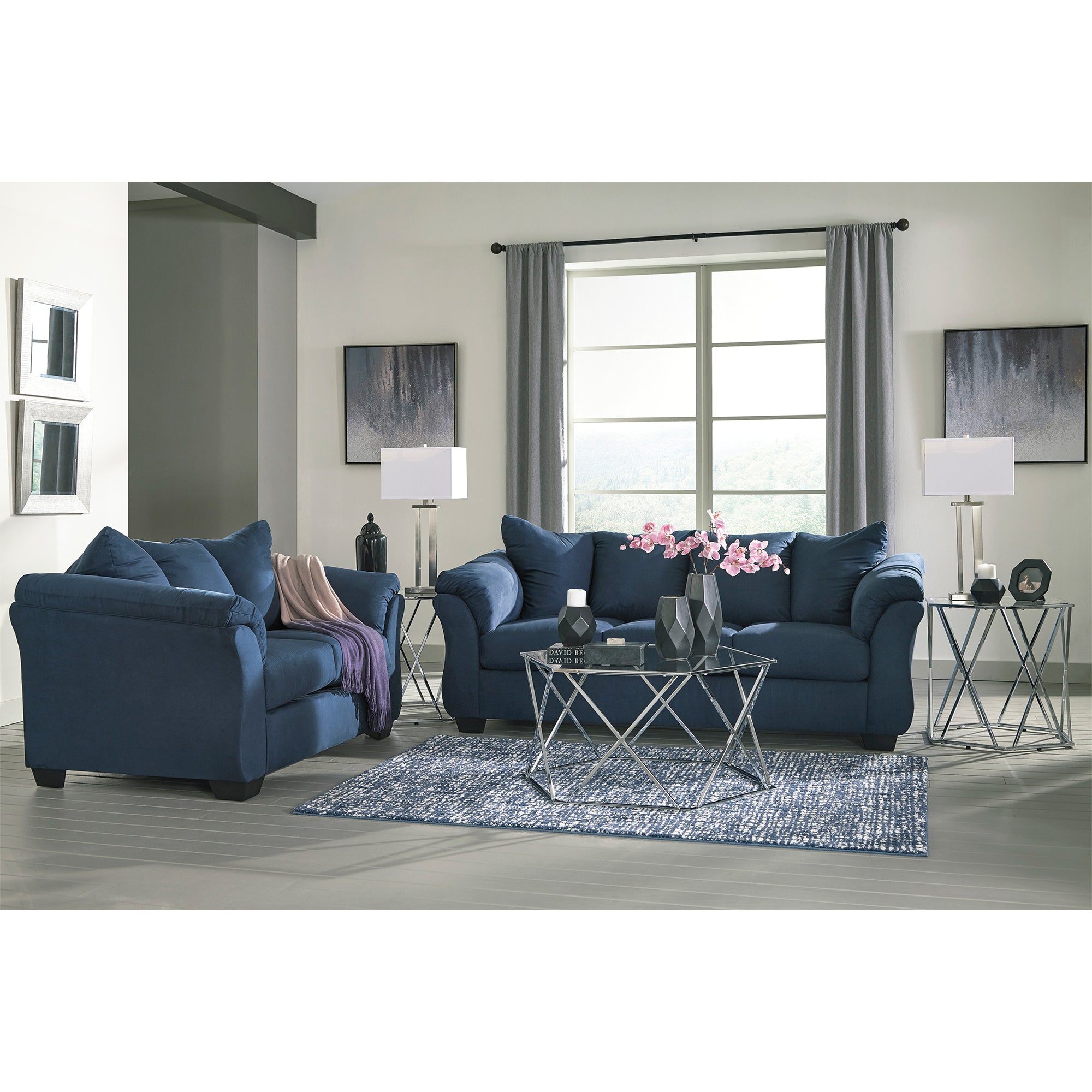 Darcy - Blue - Sofa and Loveseat