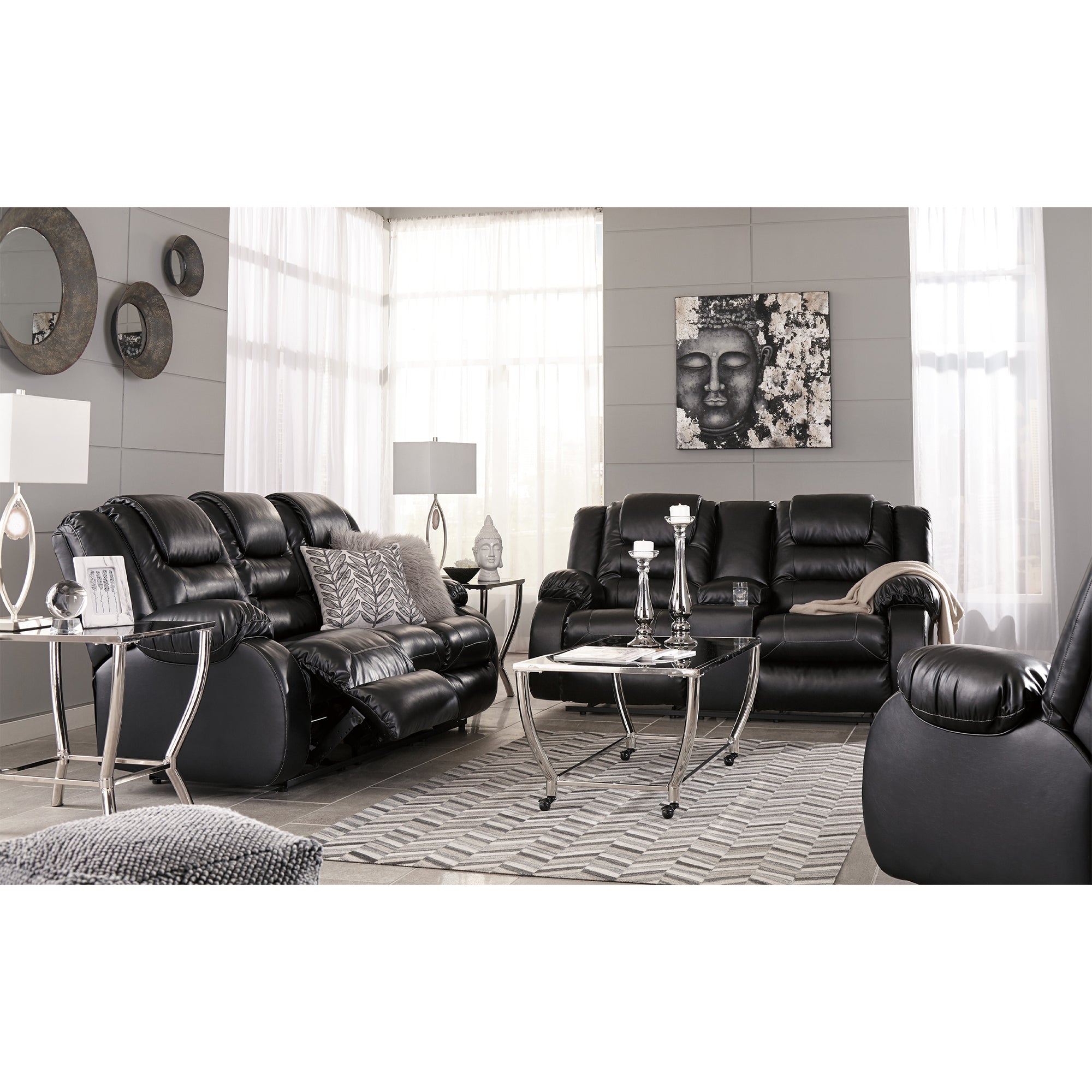 Vacherie Manual Reclining Sofa and Loveseat Set in Black