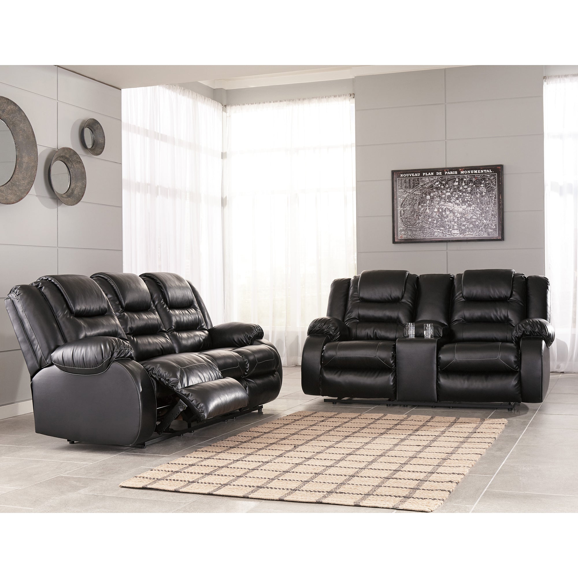 Vacherie Manual Reclining Sofa and Loveseat Set in Black