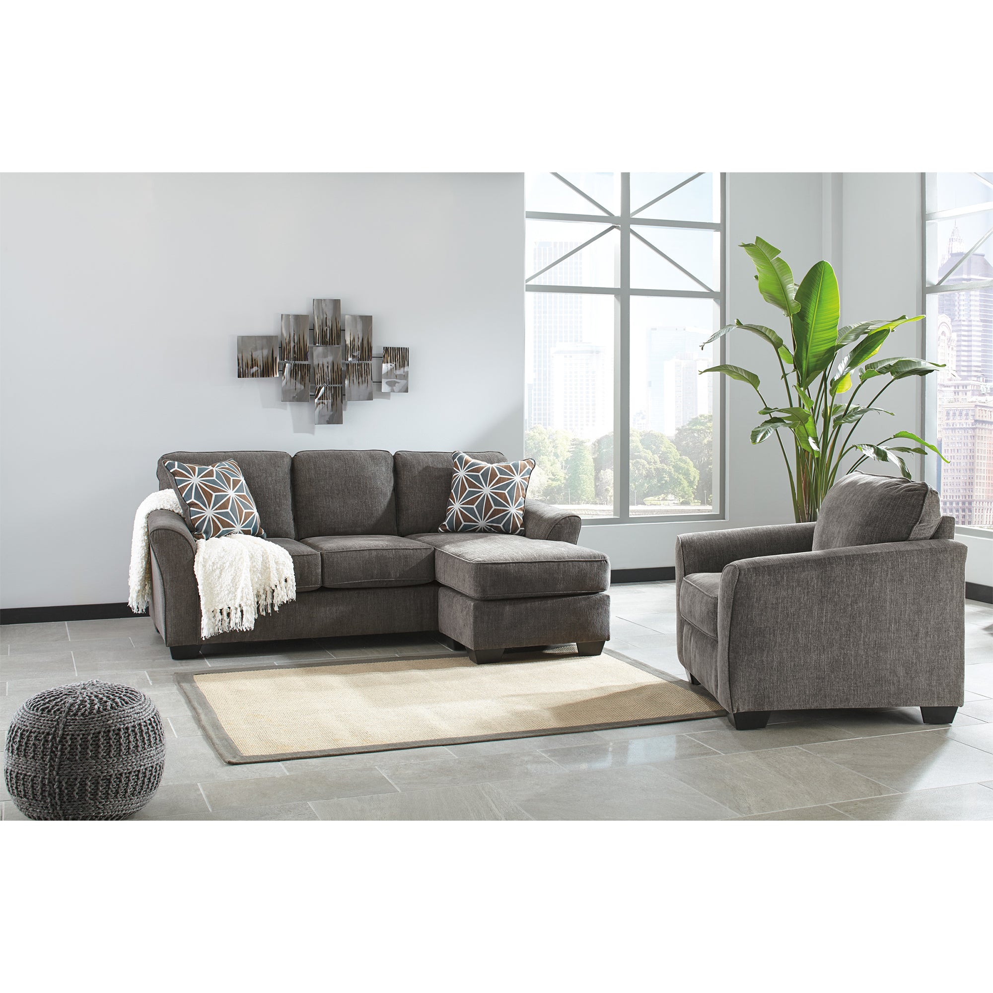 Brise Sofa Chaise and Chair in Slate Color