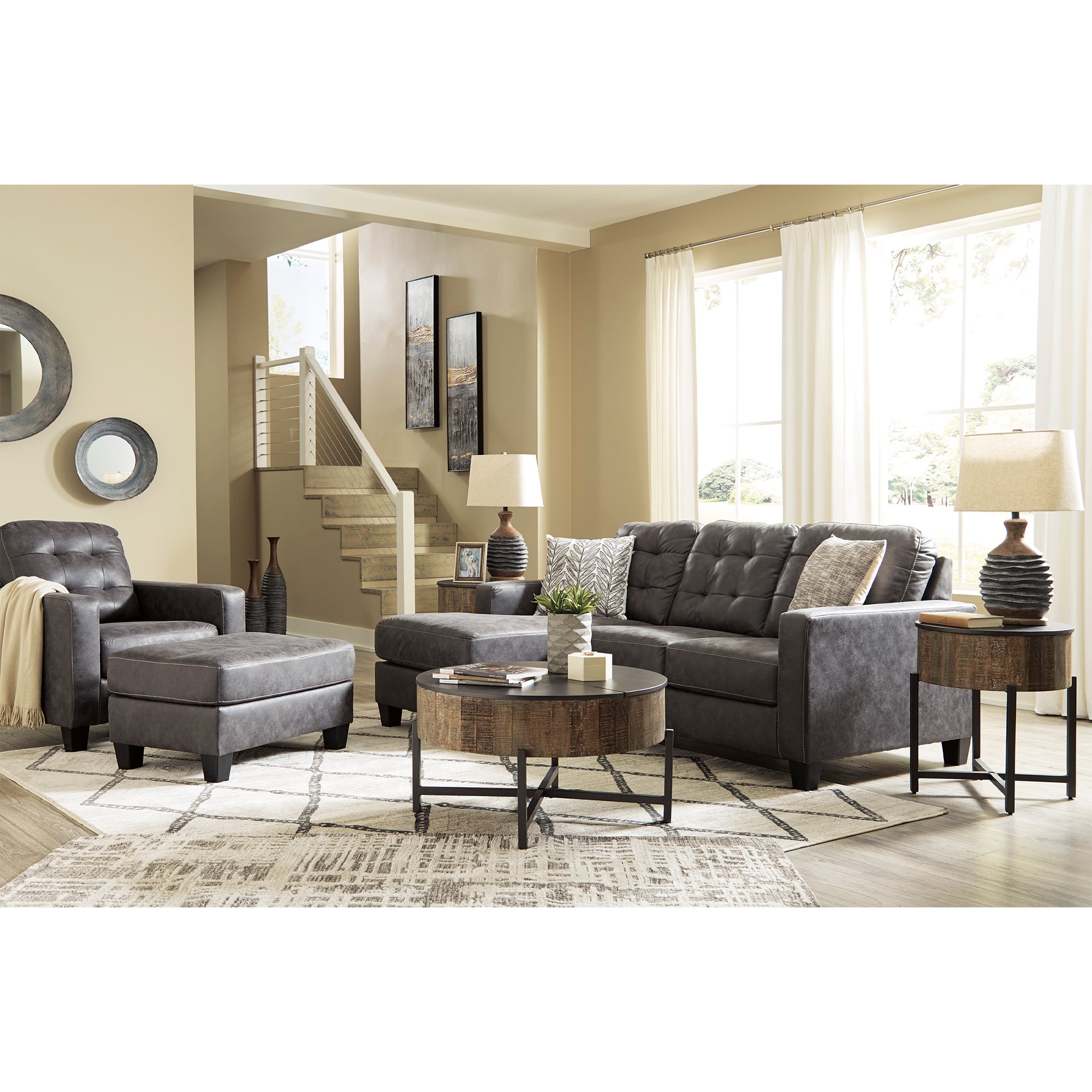 Venaldi Sofa Chaise, Chair, and Ottoman