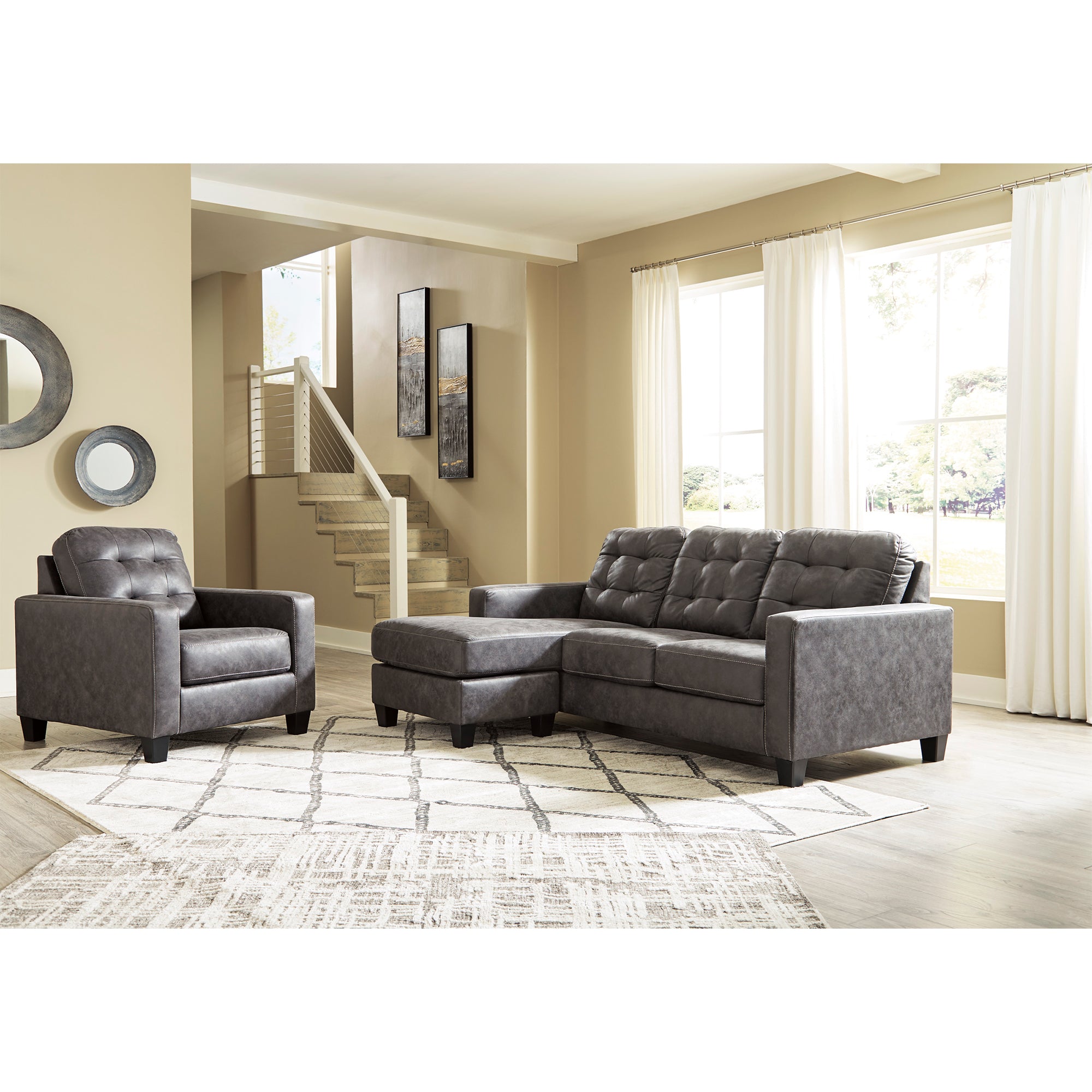 Venaldi Sofa Chaise, Chair, and Ottoman