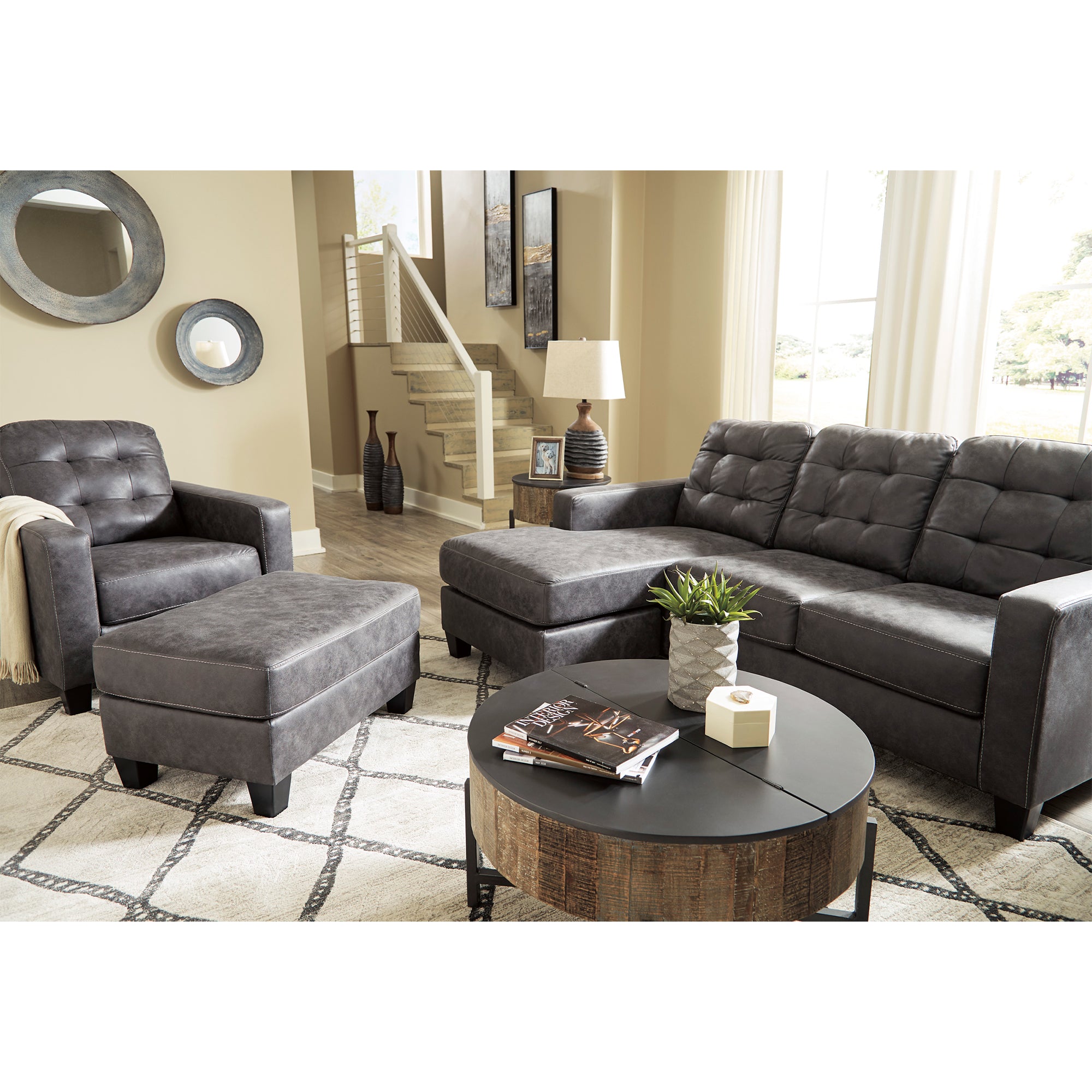 Venaldi Sofa Chaise, Chair, and Ottoman