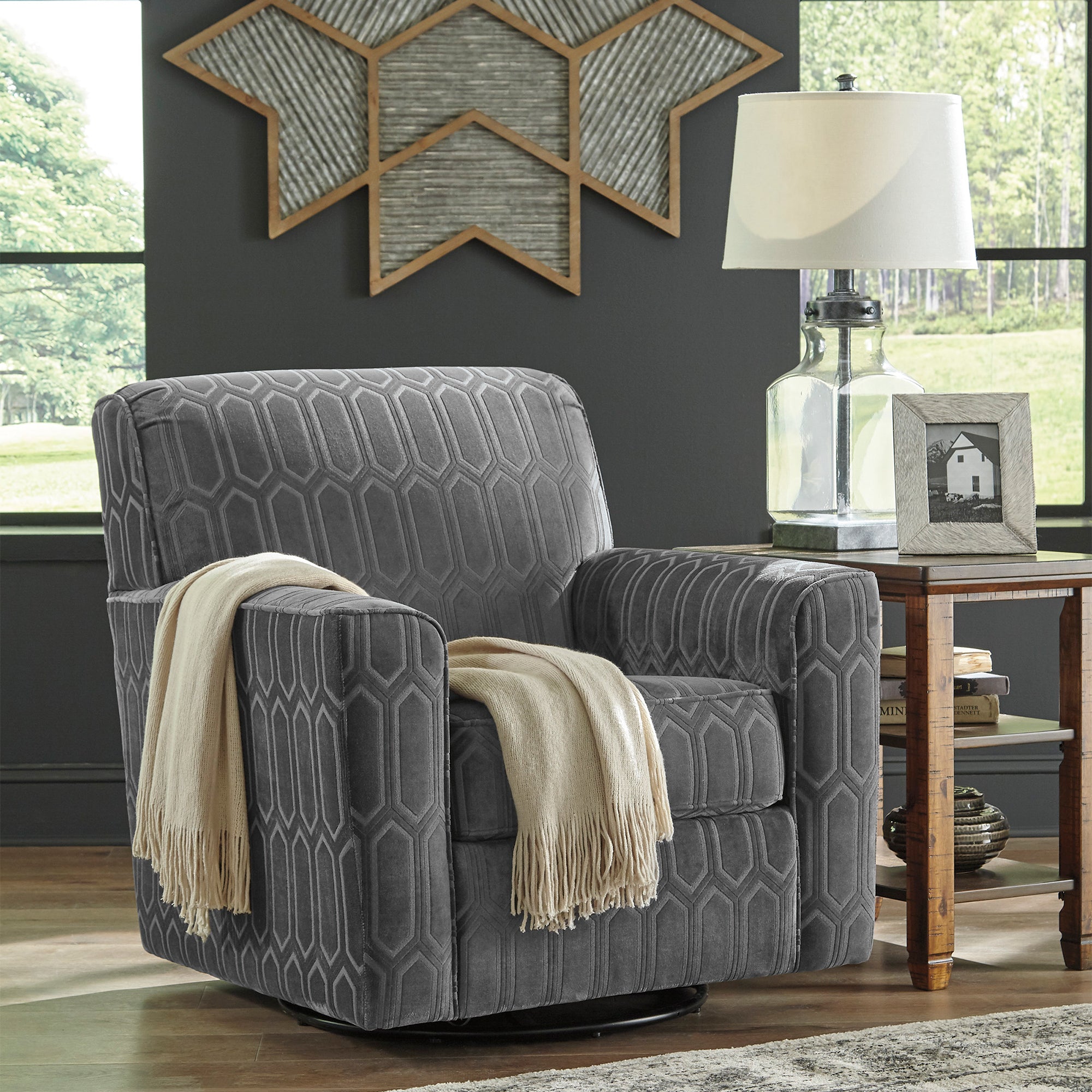 Zarina Swivel Accent Chair in Graphite Color