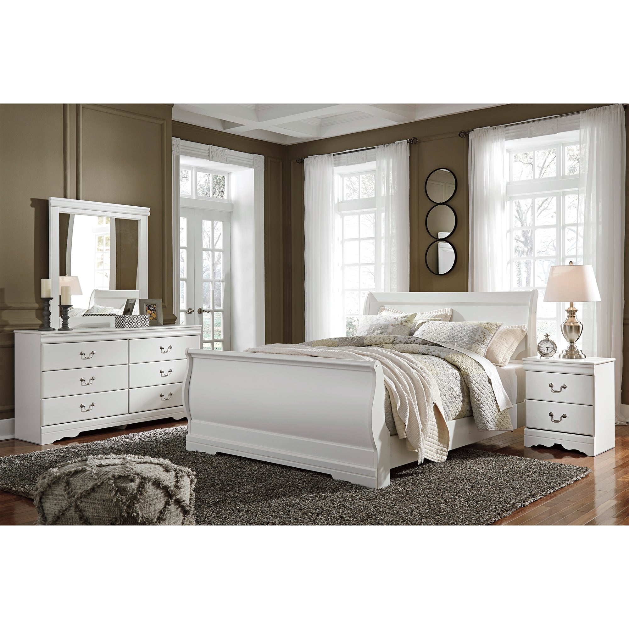 Anarasia Queen Sleigh Bed with Mirrored Dresser