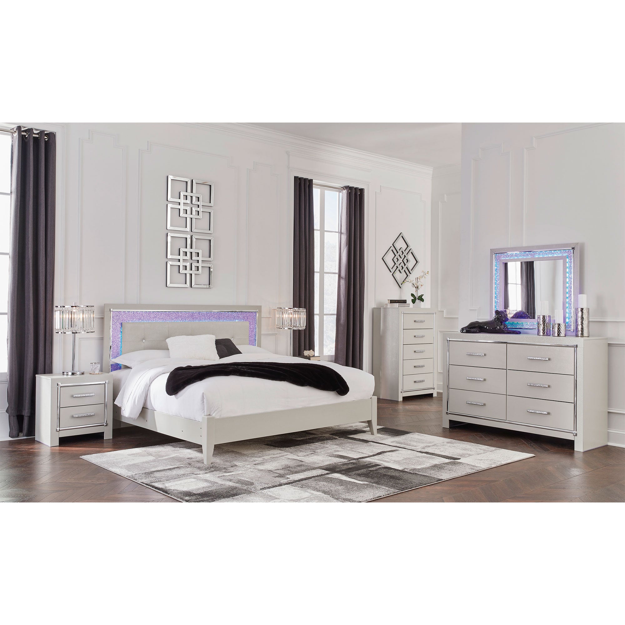 Zyniden Queen Panel Bed with Mirrored Dresser