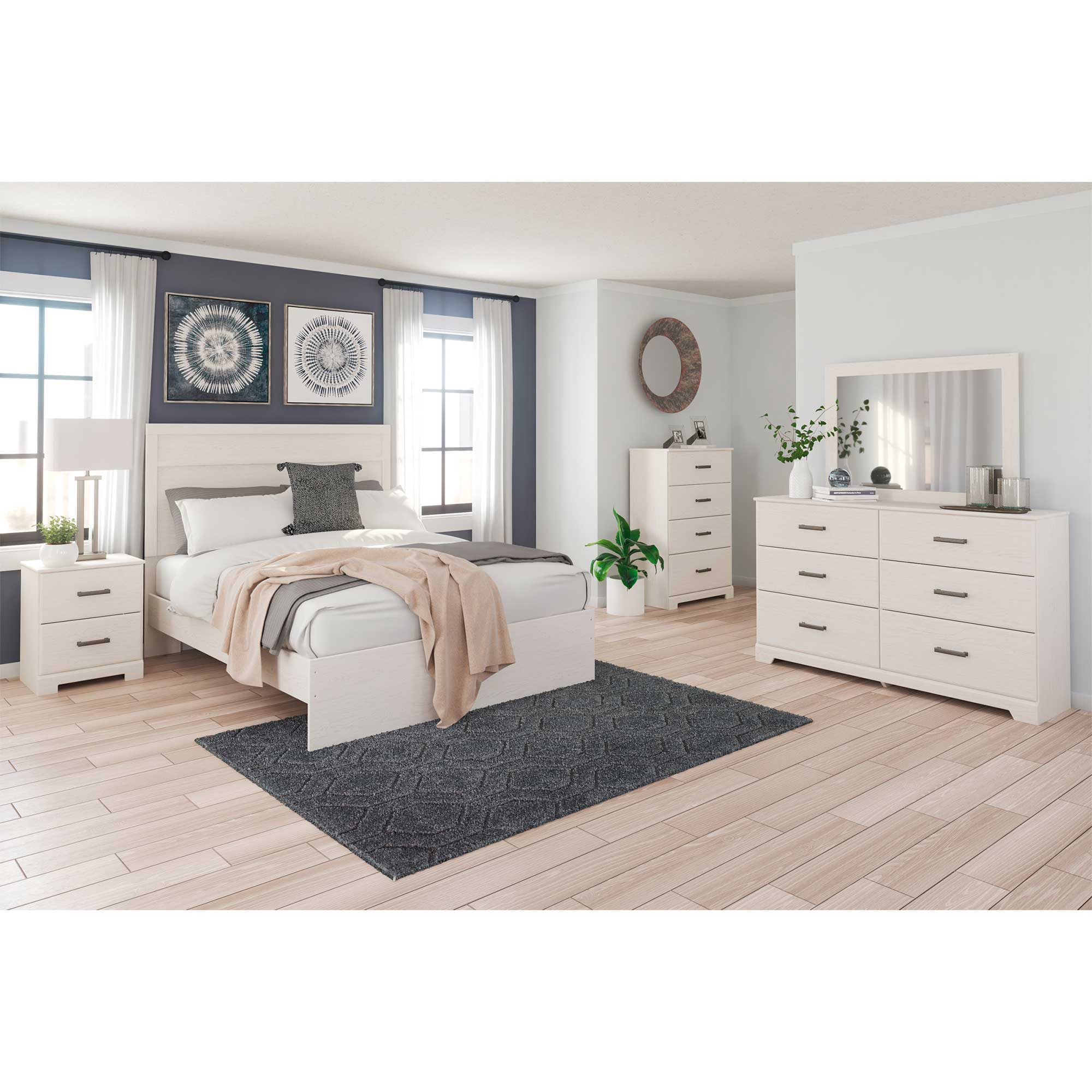 Stelsie Full Panel Bed with Mirrored Dresser