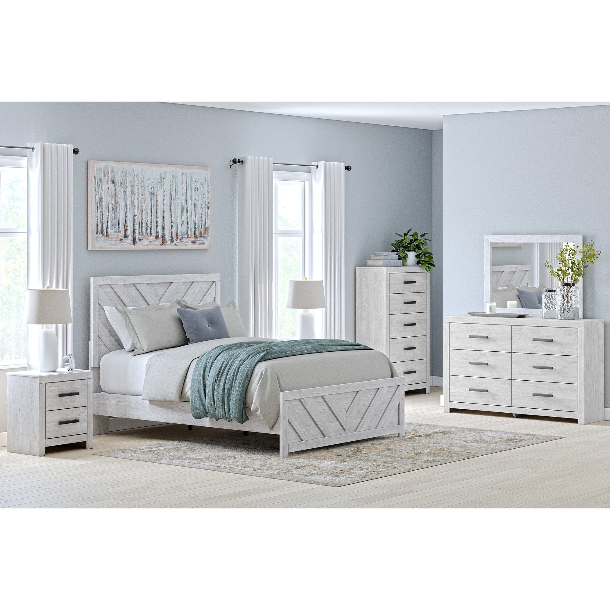 Cayboni Queen Panel Bed with Mirrored Dresser