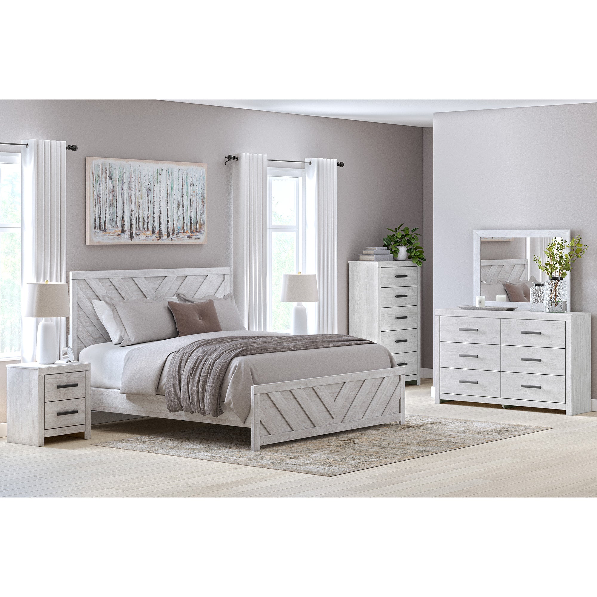 Cayboni King Panel Bed with Mirrored Dresser