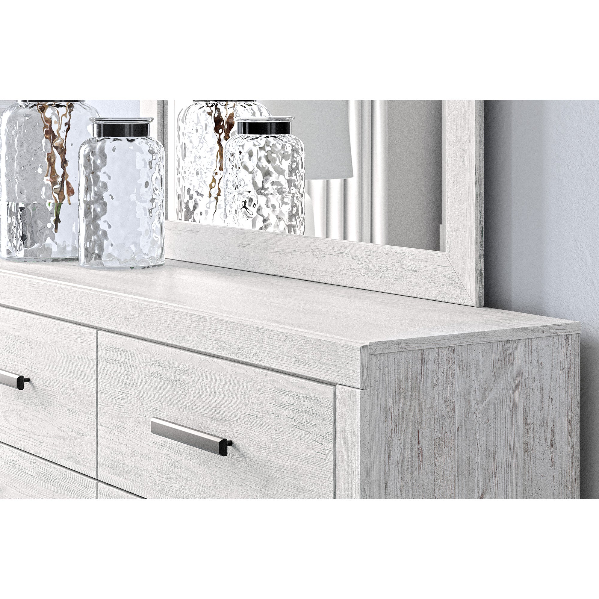 Cayboni King Panel Bed with Mirrored Dresser