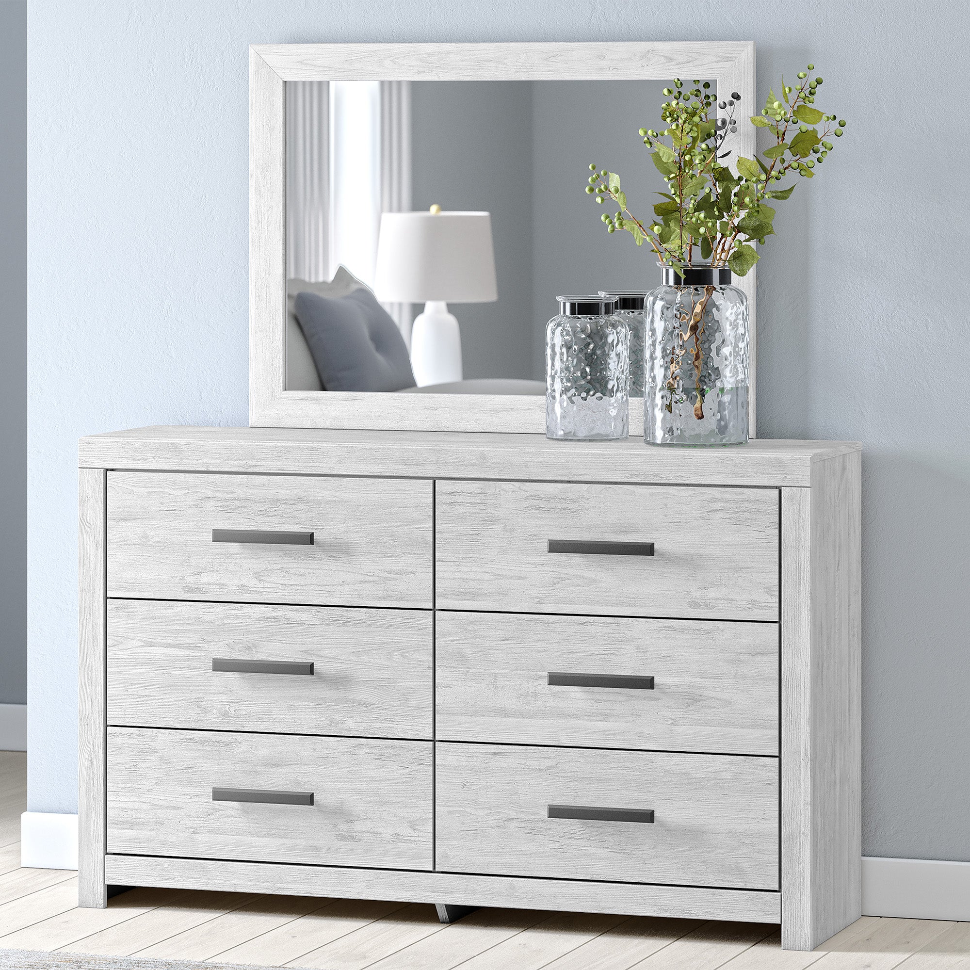 Cayboni Queen Panel Bed with Mirrored Dresser