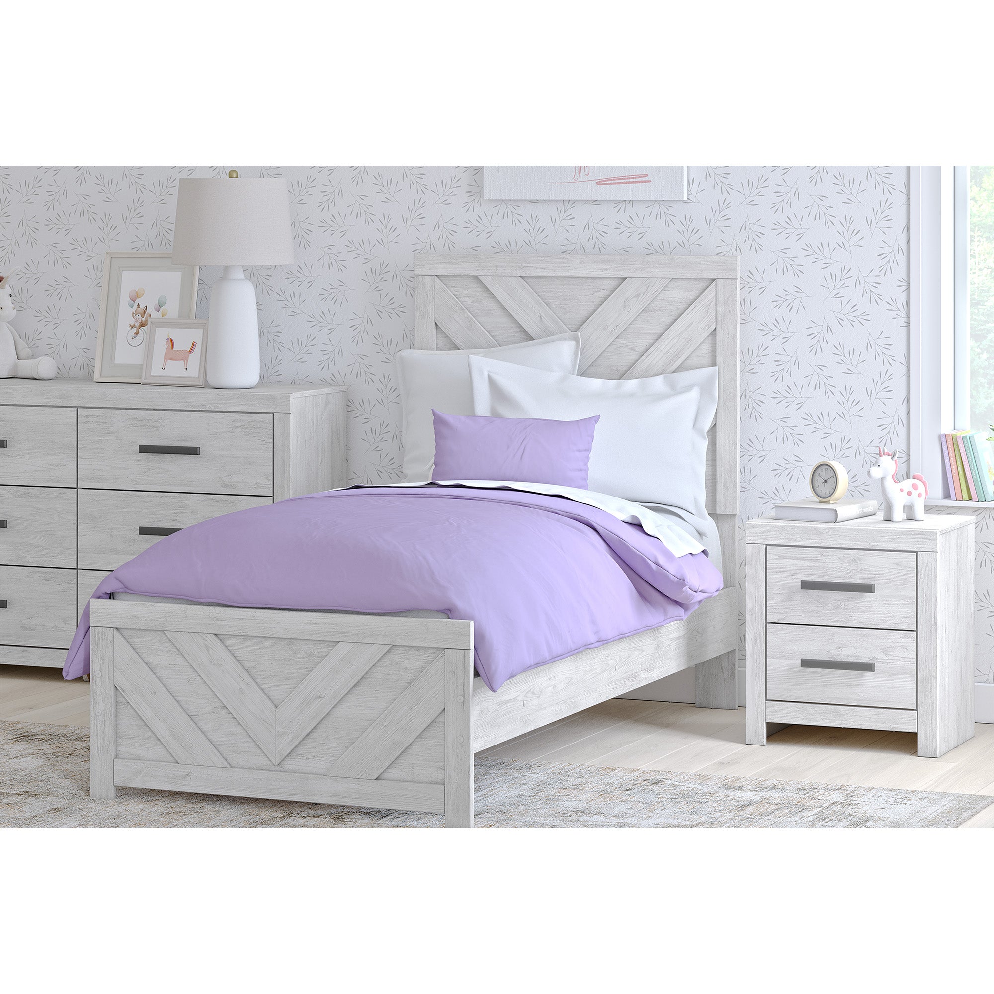 Cayboni Twin Panel Bed with Mirrored Dresser