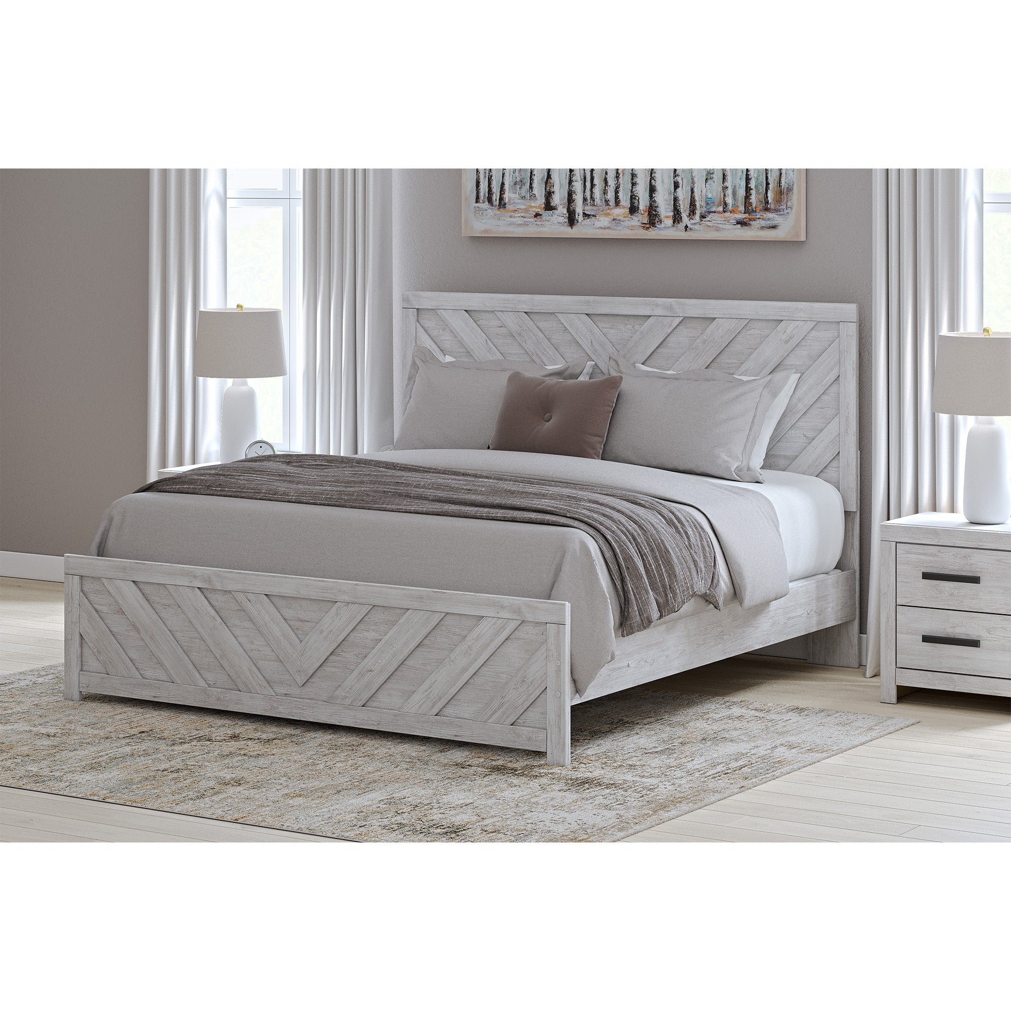 Cayboni King Panel Bed with Mirrored Dresser