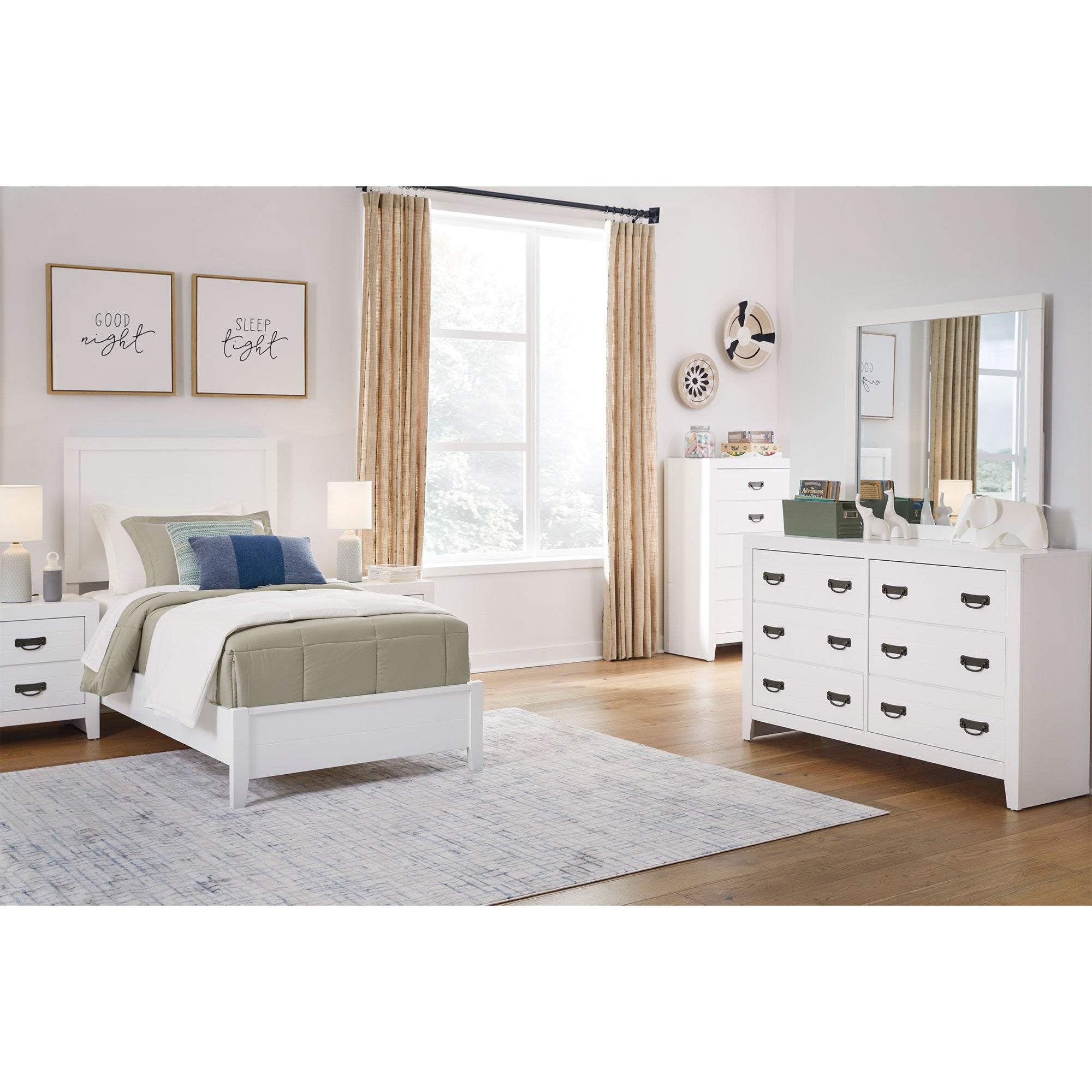 Binterglen Twin Panel Bed with Mirrored Dresser