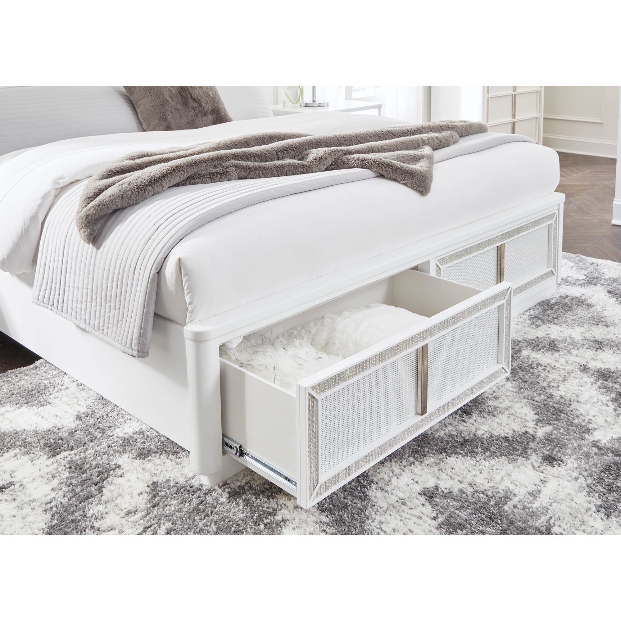 Chalanna Queen Upholstered Storage Bed with Mirrored Dresser