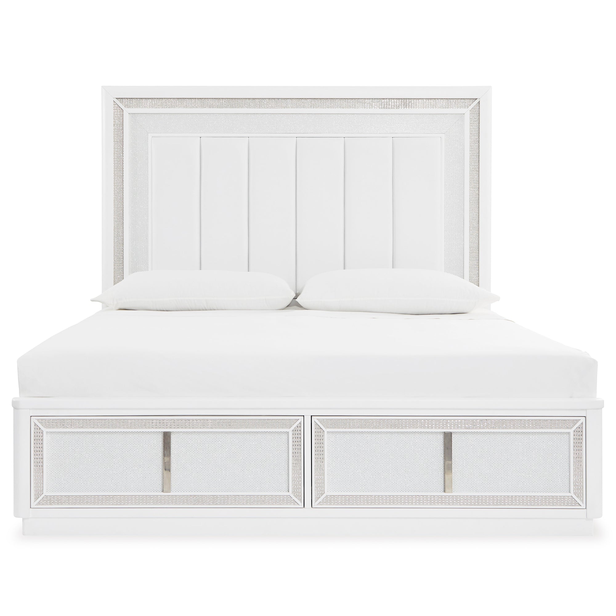 Chalanna Queen Upholstered Storage Bed with Mirrored Dresser