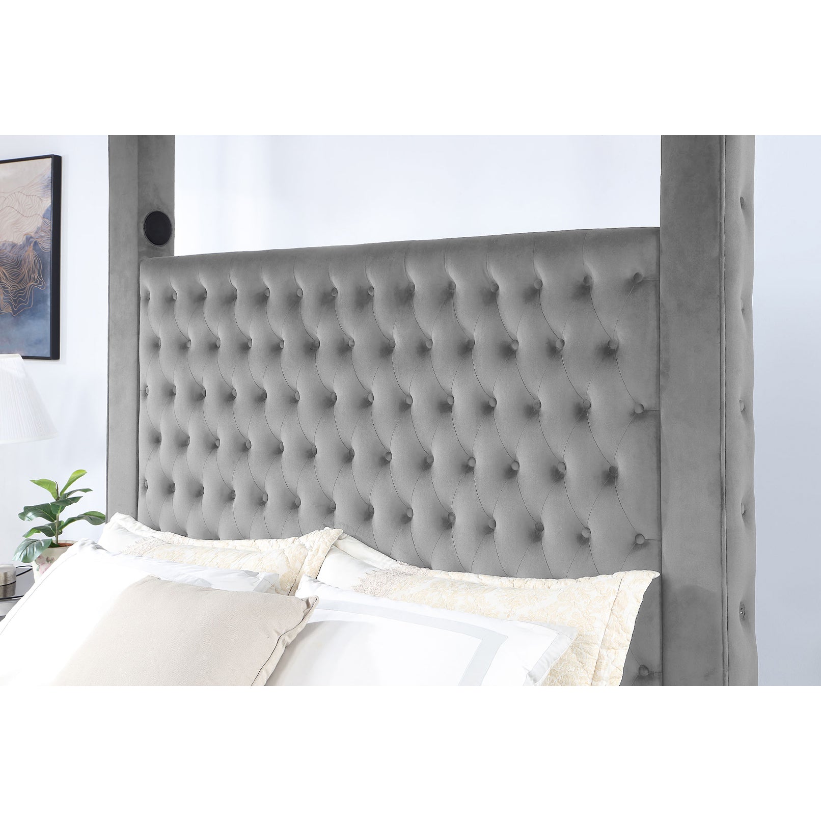 Fusion King Upholstered Bed with Audio Speakers