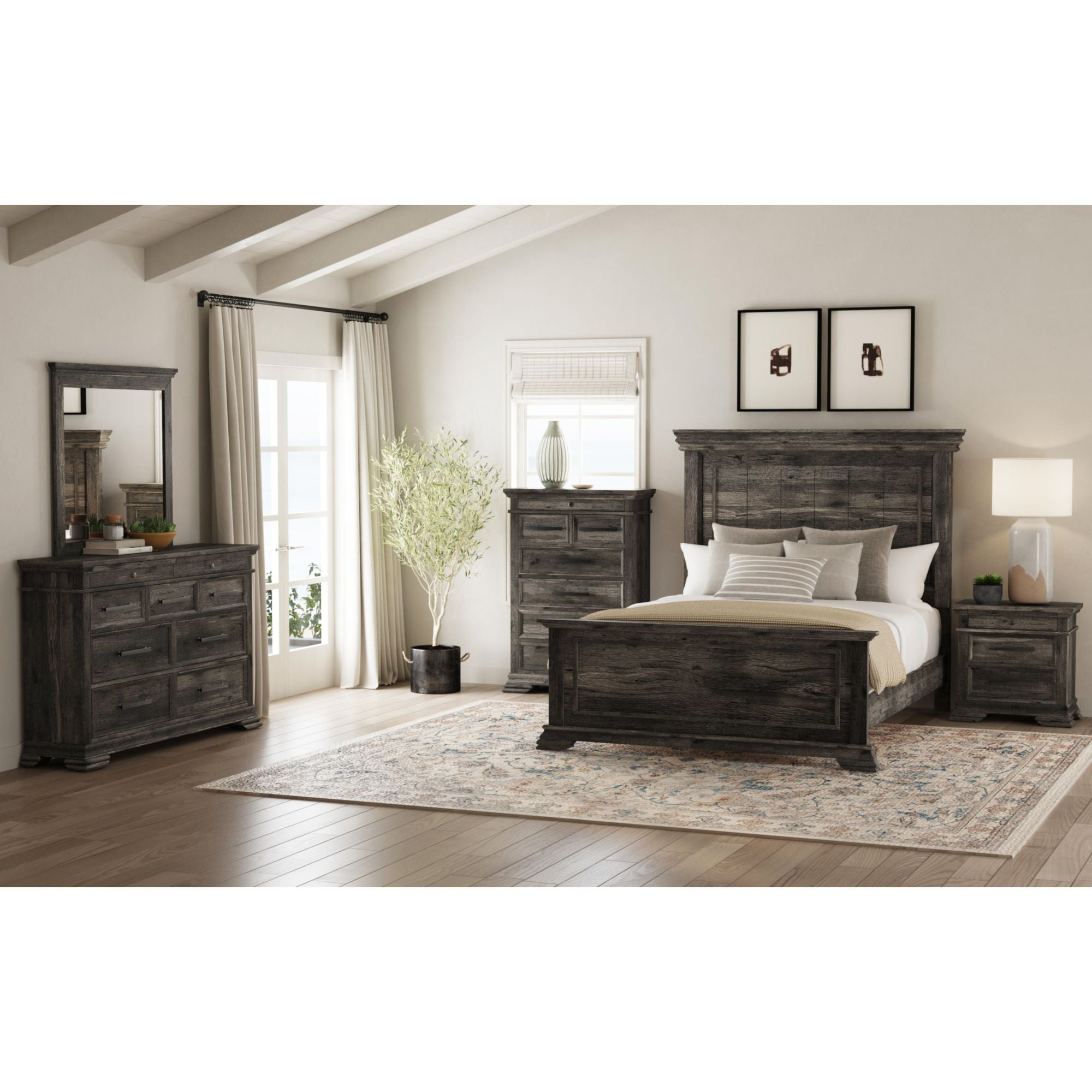 Park Ridge King Panel Bed with Mirrored Dresser