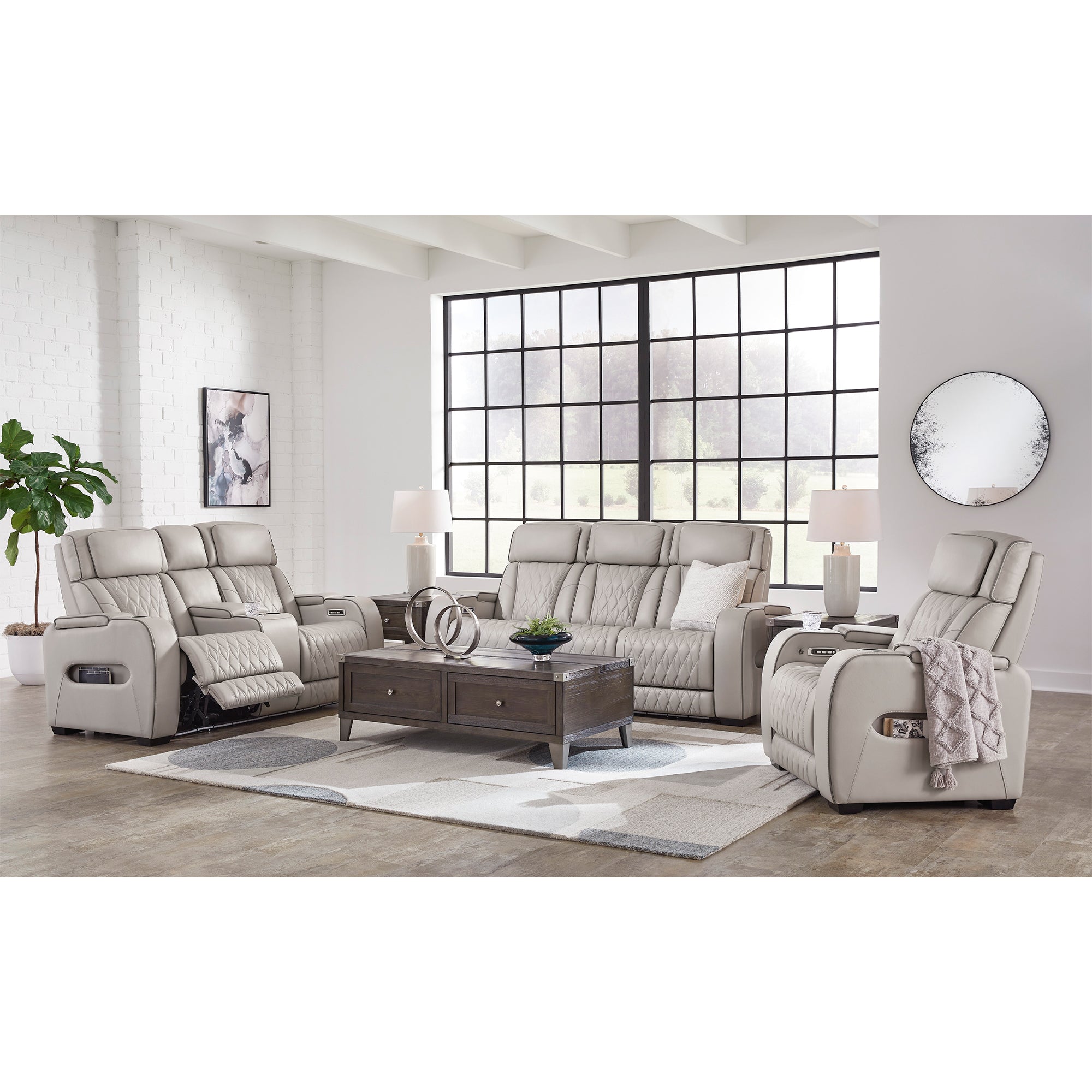 Boyington Triple Power Leather Sofa and Loveseat Set with Massage