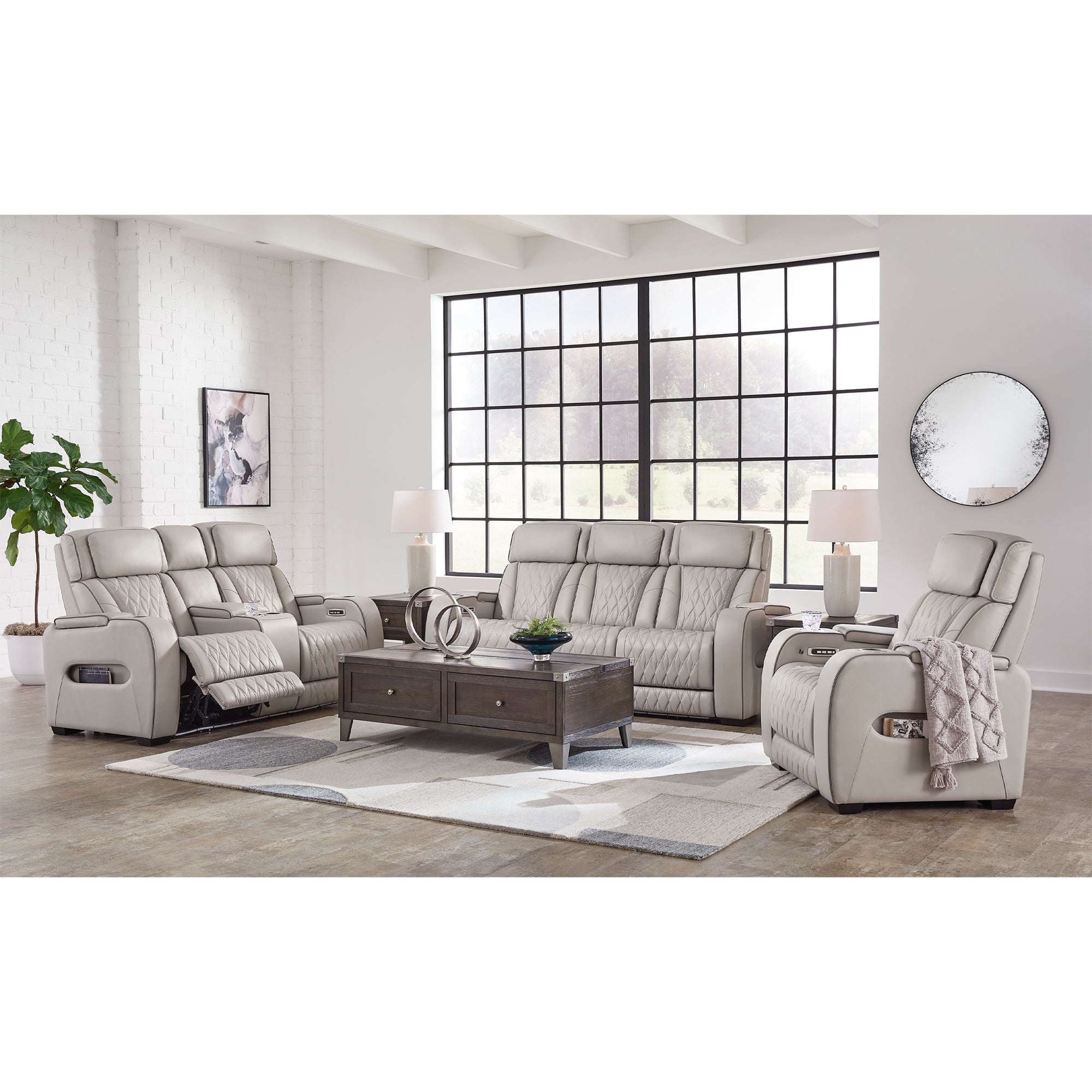 Boyington Triple Power Leather Sofa and Loveseat Set with Massage