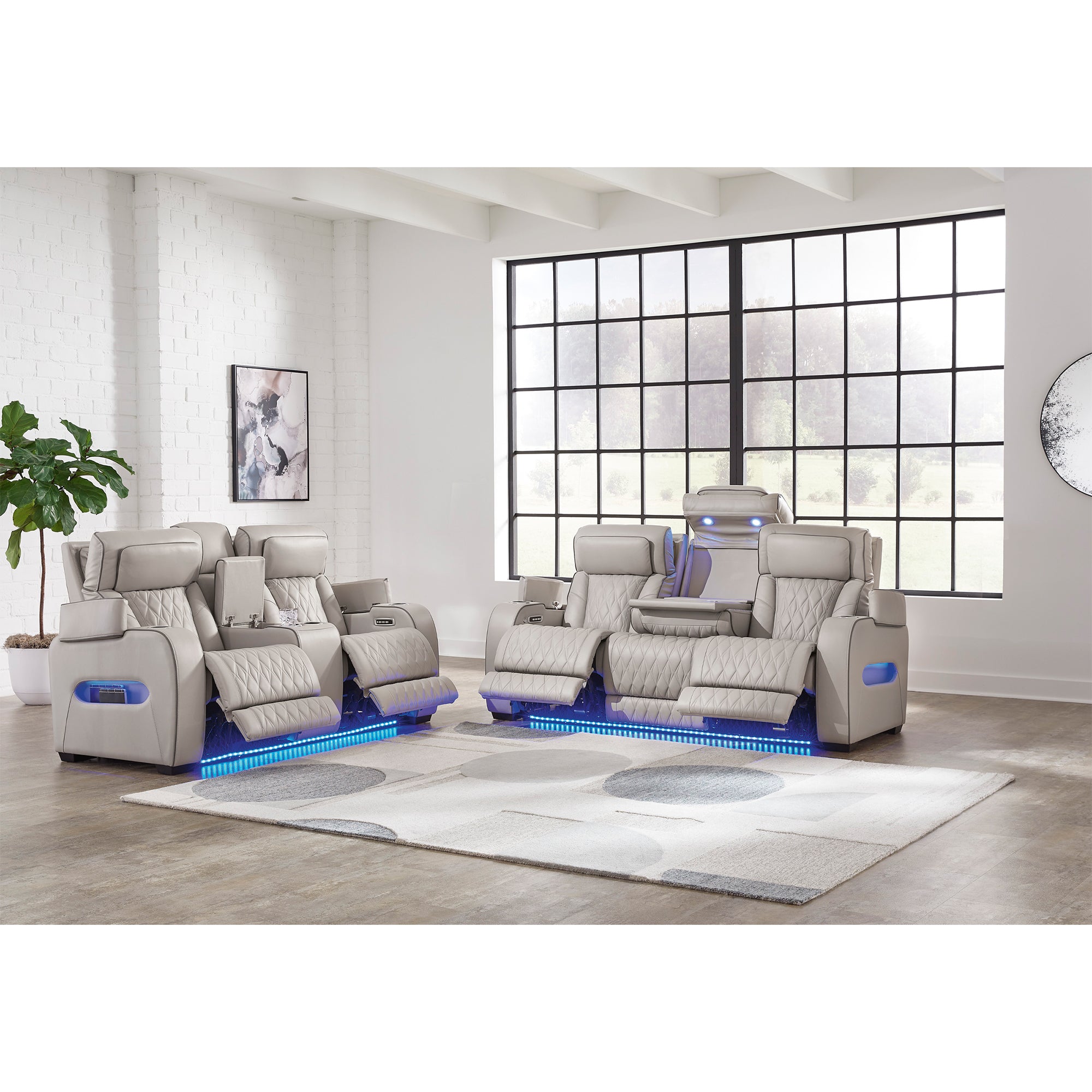 Boyington Triple Power Leather Sofa and Loveseat Set with Massage