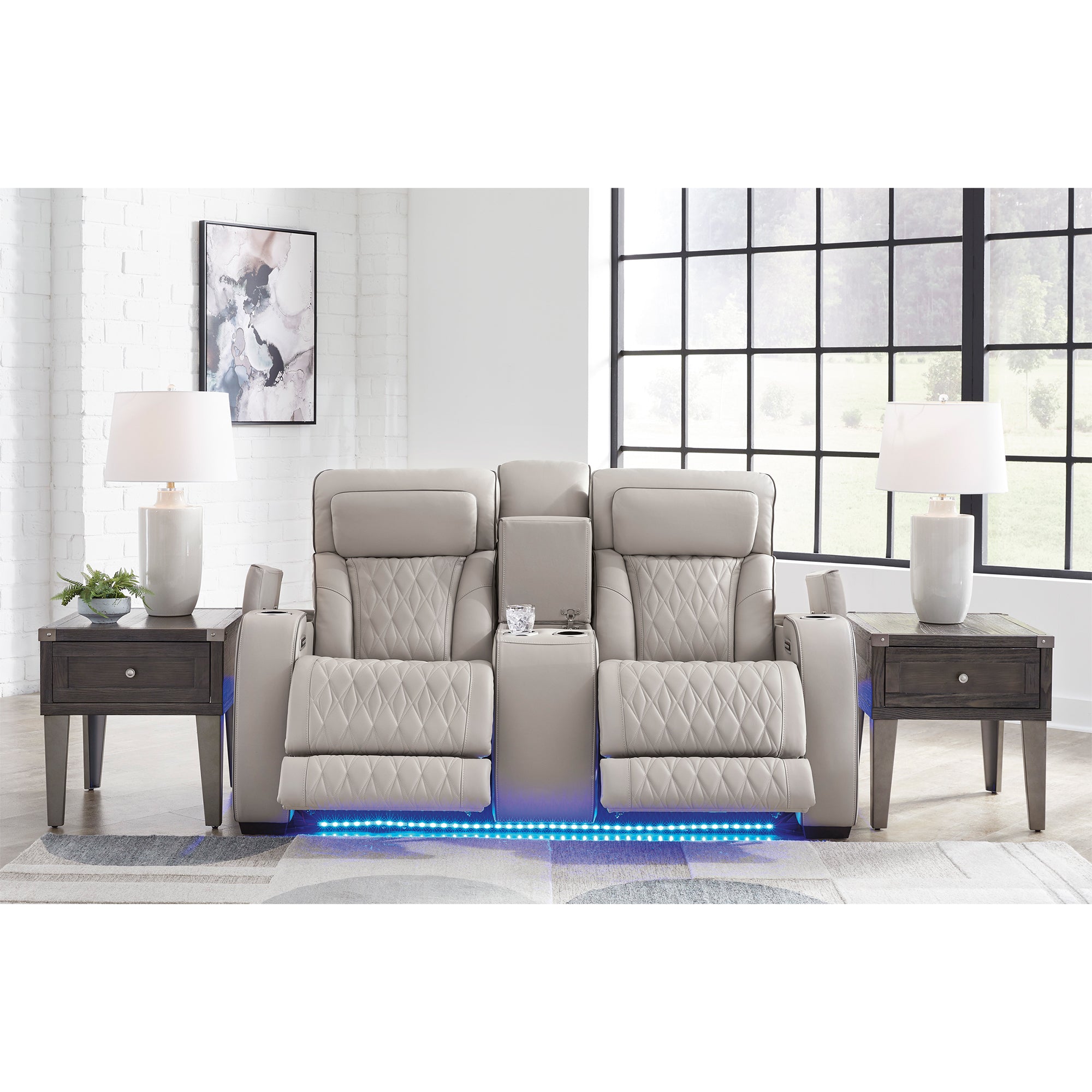 Boyington Triple Power Leather Reclining Loveseat with Console and Massage