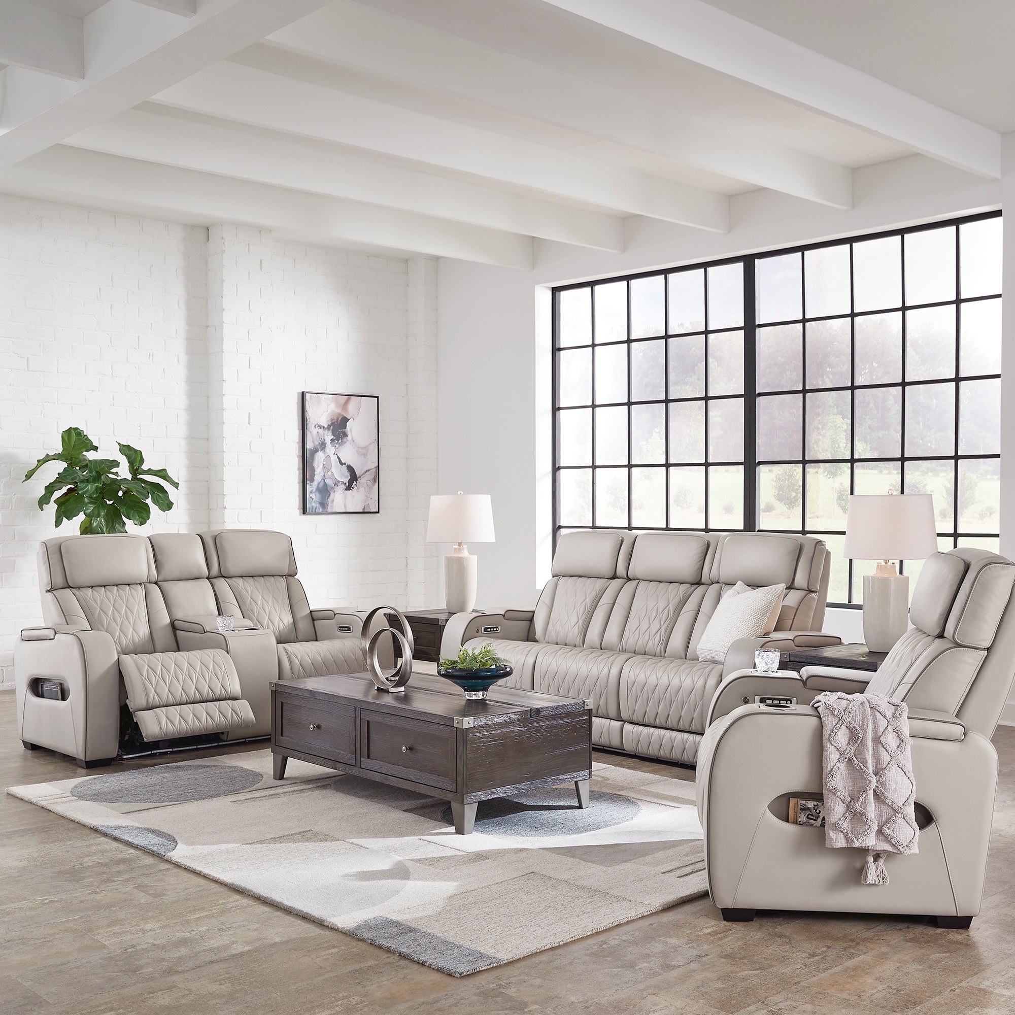 Boyington Triple Power Leather Sofa and Loveseat Set with Massage